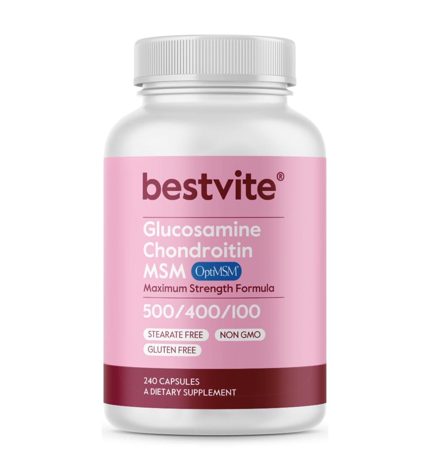 BESTVITE Glucosamine Chondroitin MSM 500/400/100 per Capsule (240 Capsules) with Patented OptiMSM - Maximum Strength Formula for Joint Support - No Stearates - Gluten Free - Non GMO 1 Count (Pack of 240) - Buy Online on GoSupps.com