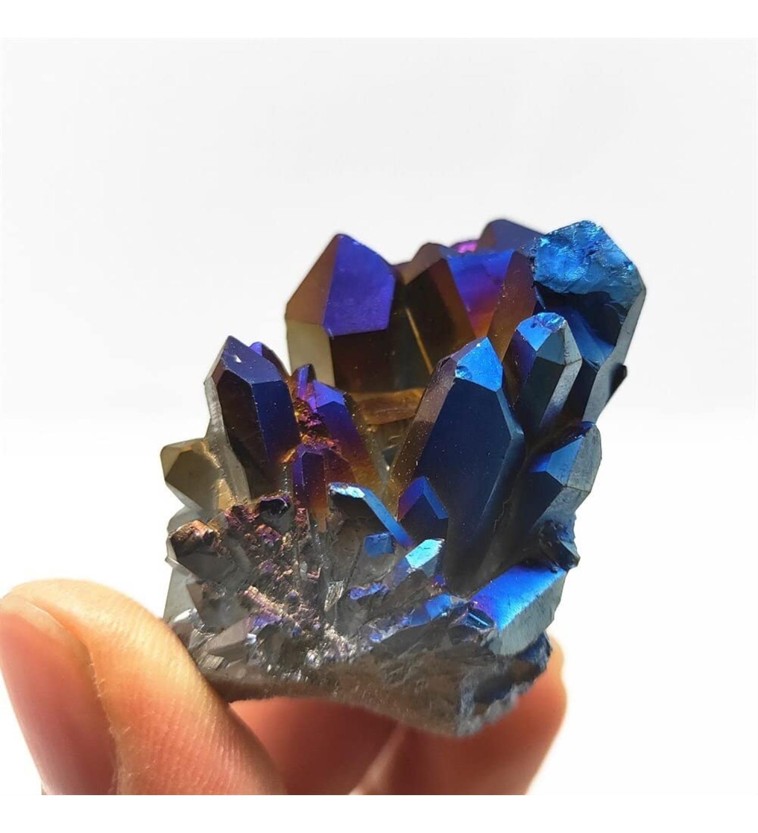 Natural Crystal Rough Natural Crystal 50g Titanium Coated Quartz Cluster Naturally Beautiful Angel Halo Flame Blue Rough Stone Crystal Point Cluster - Buy Online on GoSupps.com