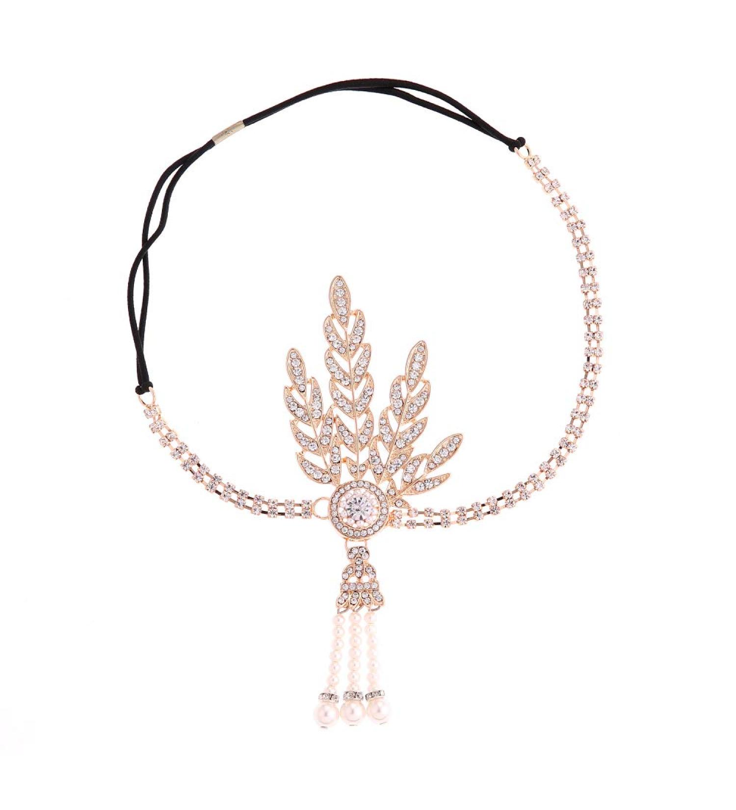 1920s Flapper Headband: Rhinestone Crystal Tassel Headdress for Women - Rose Golden - Buy Online on GoSupps.com