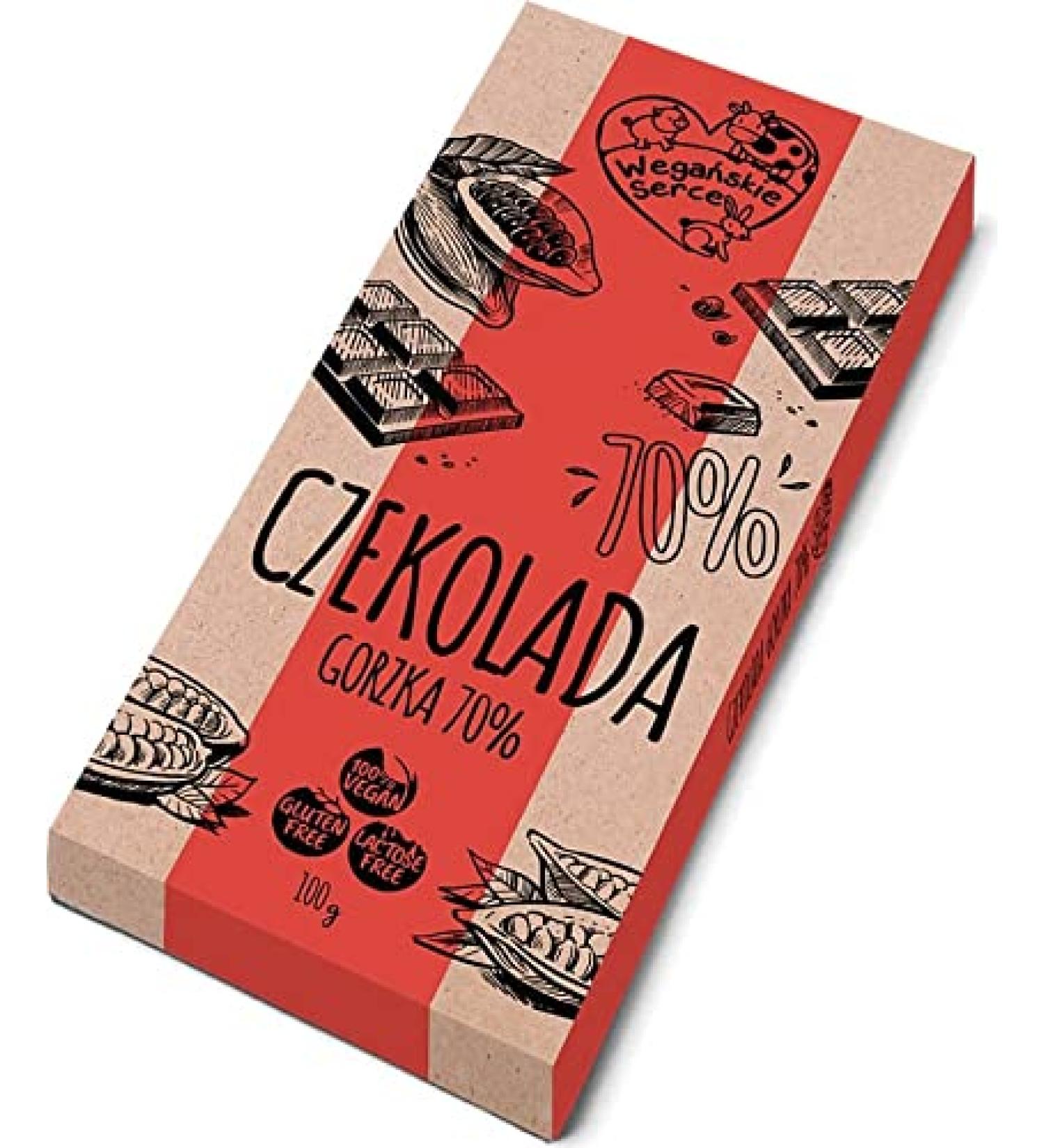 Dark chocolate 70% 100 g Vegan heart