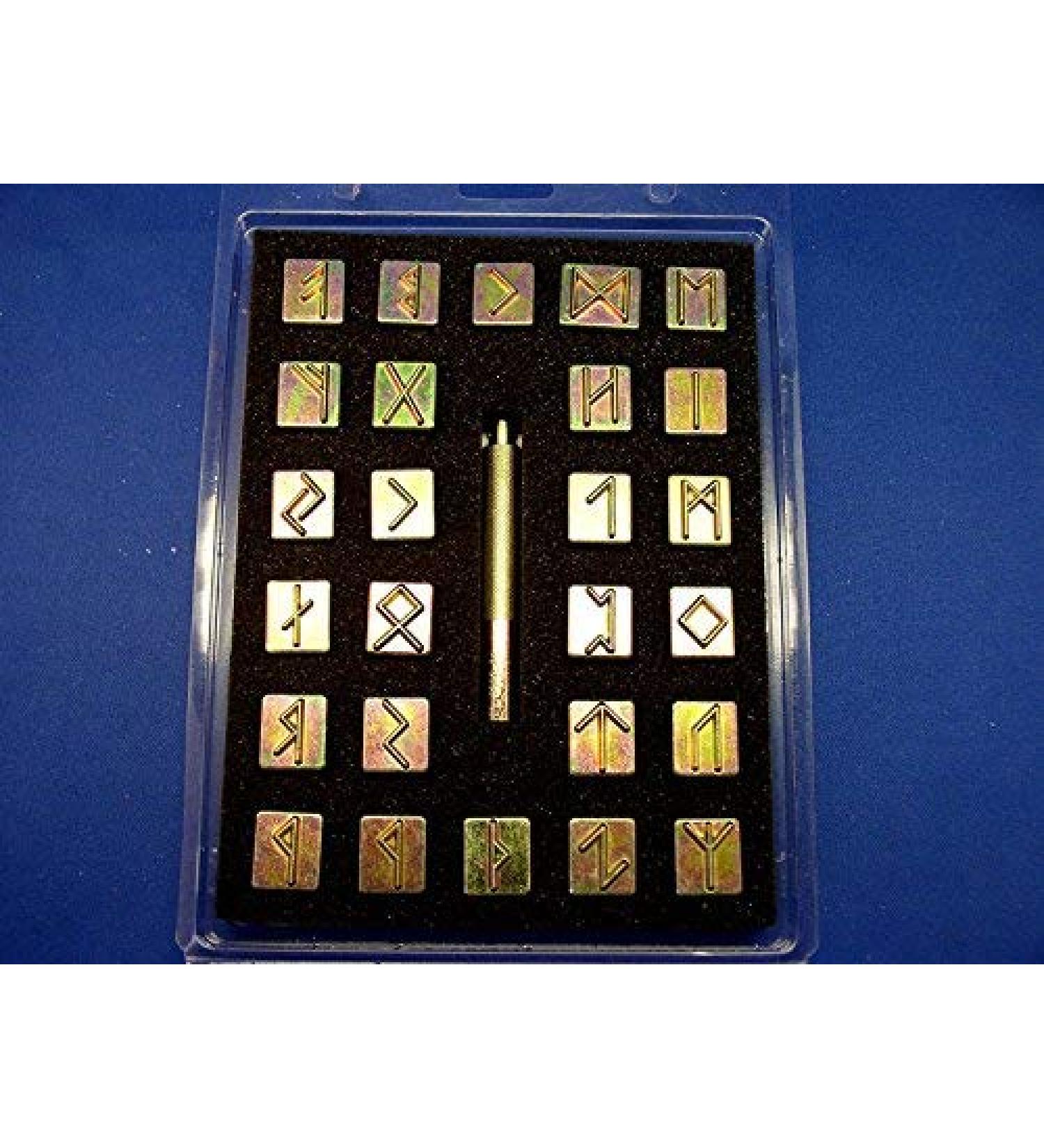 Tandy Leather Factory Runic / Celtic Alphabet Stamp Set 3/4 (with Stamping Handle)  Brass Type Color