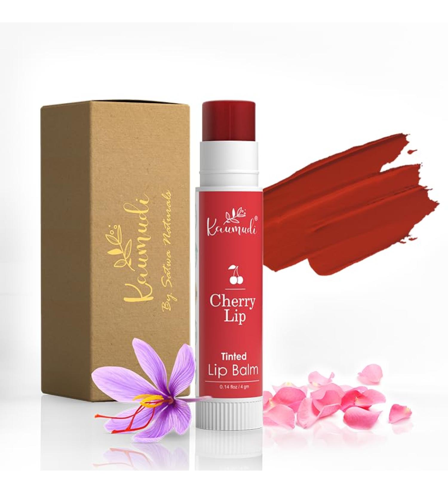 Kaumudi Handmade & Natural Lip Balm for Women & Men with Rose Damascena & Saffron Essential Oil (Cherry Lip) - Buy Online on GoSupps.com