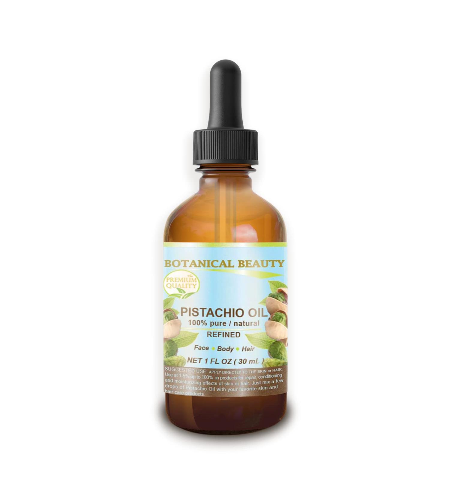 PISTACHIO OIL Italian Pistacia vera 100% Pure Natural Refined 1 Fl.oz.- 30 ml for FACE SKIN BODY HAIR NAILS FOOT CARE. Vitamin E Antioxidant Serum Skin Moisturizer by Botanical Beauty