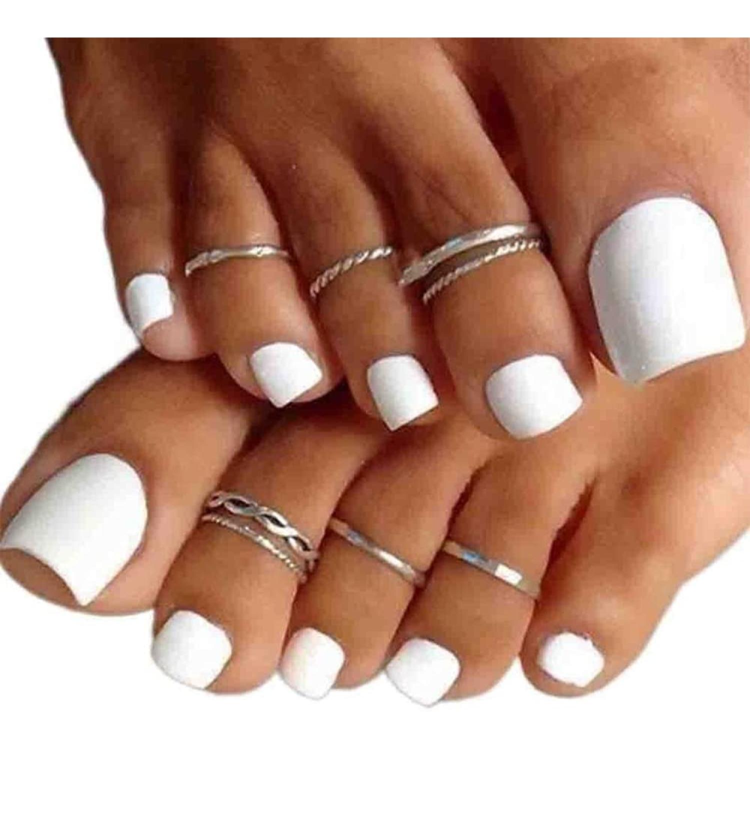 24 Pcs Pure White Press On Toenails - French Tip Square Acrylic Fake Toe Nails for Women - Buy Online on GoSupps.com