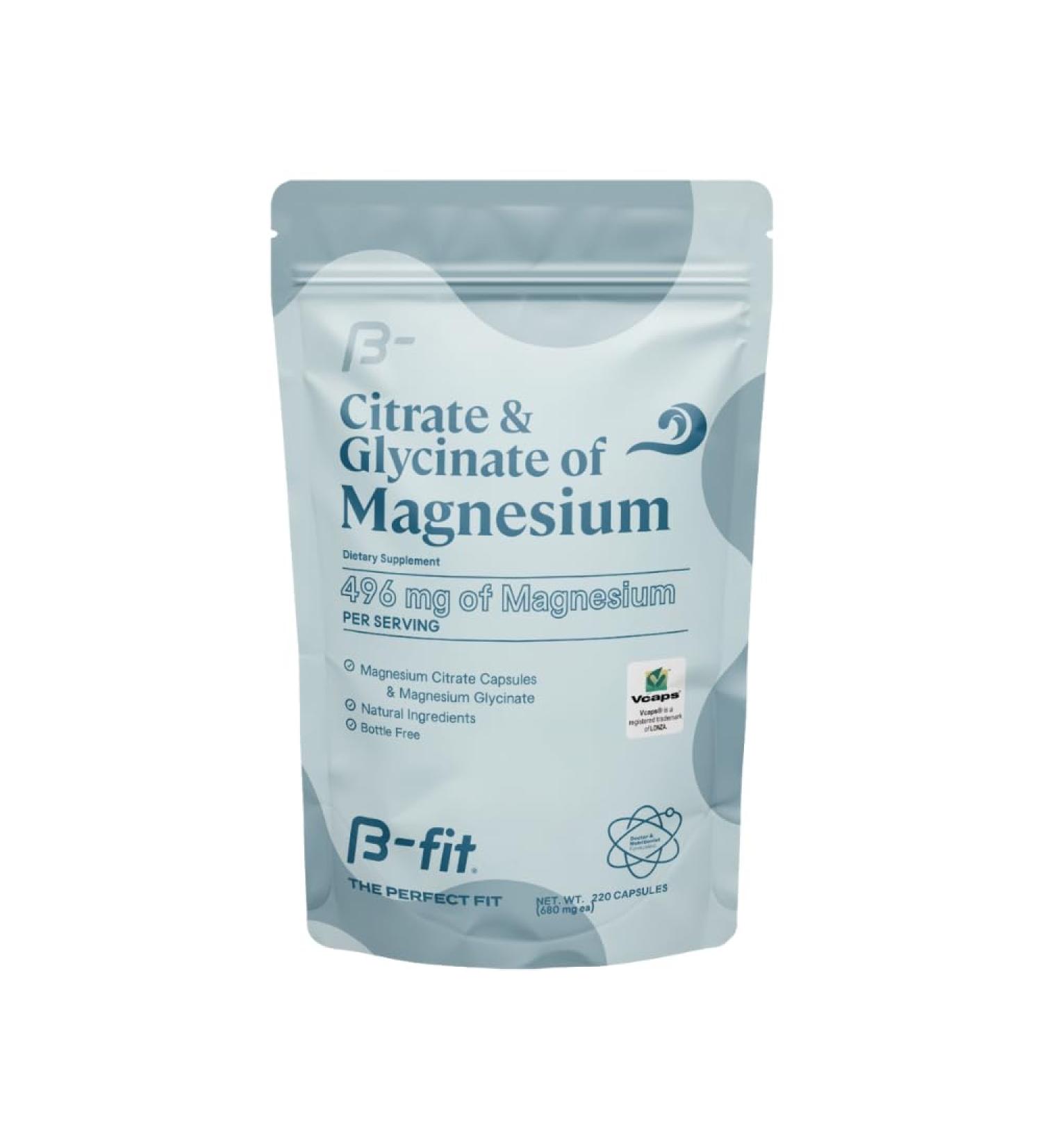 B-FIT B Magnesium Glycinate & Citrate - 220 Capsules - Magnesium Supplement - 496 mg Elemental Magnesium - Supports Sleep and Muscle Recovery - Vegan - High Absorption Formula - 2 Month Supply - Buy Online on GoSupps.com
