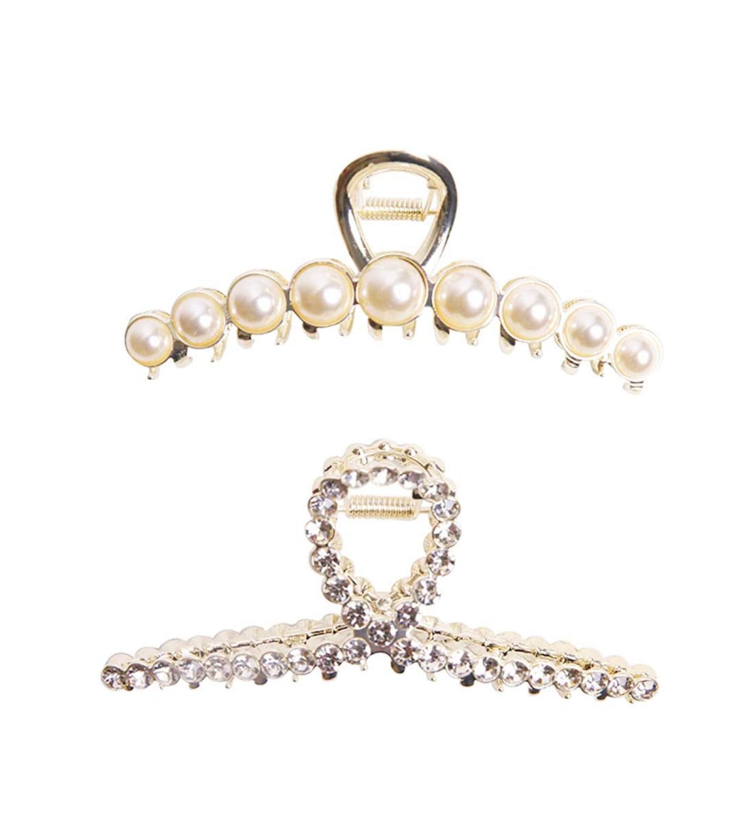 Vintage Metal Rhinestone Hair Claw Clips with Imitation Pearl - Large Size Hair Jaw Clips for Women - Hair Accessories - Buy Online on GoSupps.com