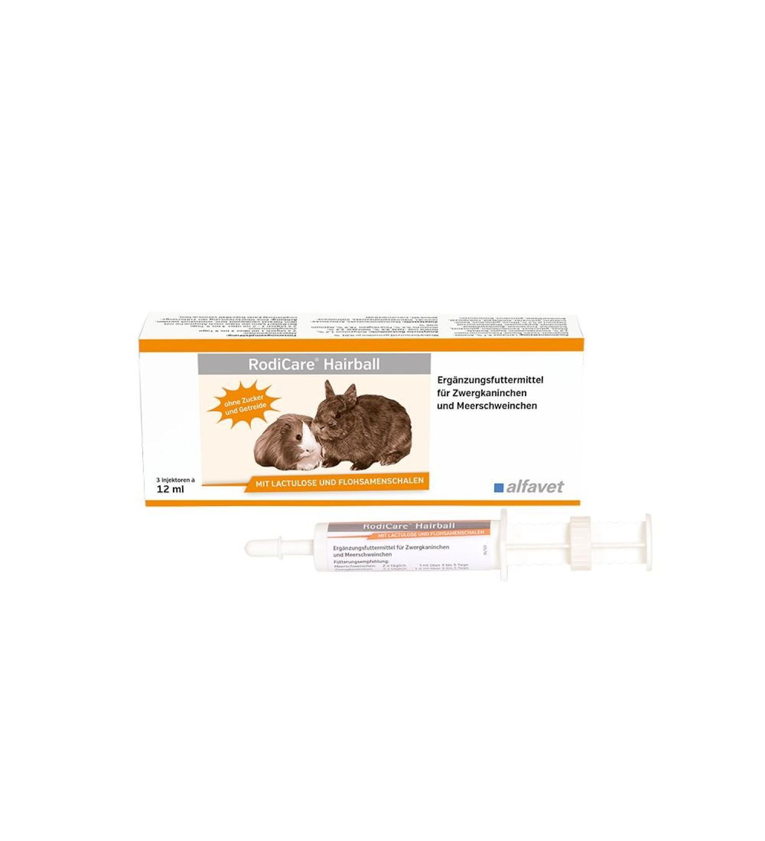 Alfavet Rodicare Hairball supplementary feed for dwarf rabbits and guinea pigs promotes the excretion of hair balls 3 injectors of 12 ml