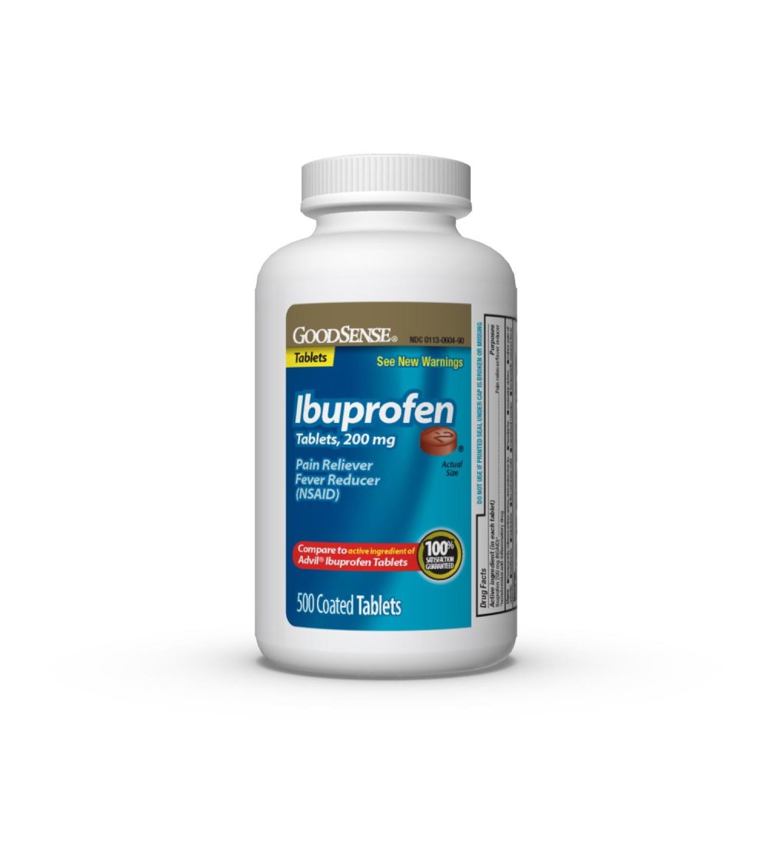 GoodSense 200mg Ibuprofen Tablets - 500 Count, Fever Reducer & Pain Relief for Body Aches, Headache, Arthritis & More - Coated Tablet - Buy Online on GoSupps.com