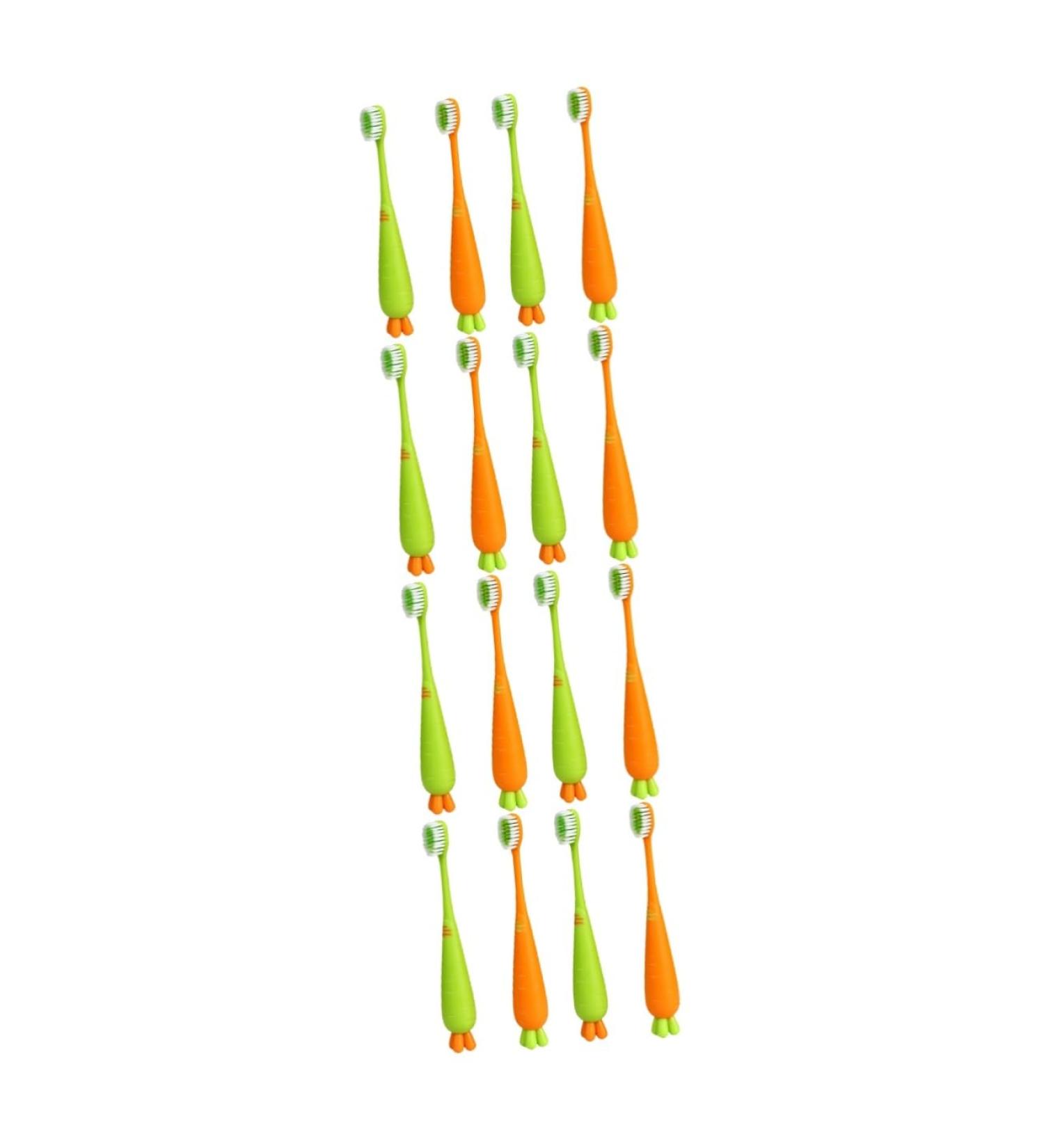 Minkissy Manual Toothbrush Set - 16 Pcs Carrot Design for Kids | Soft Fur Contour Oral Care Brushes - Buy Online on GoSupps.com