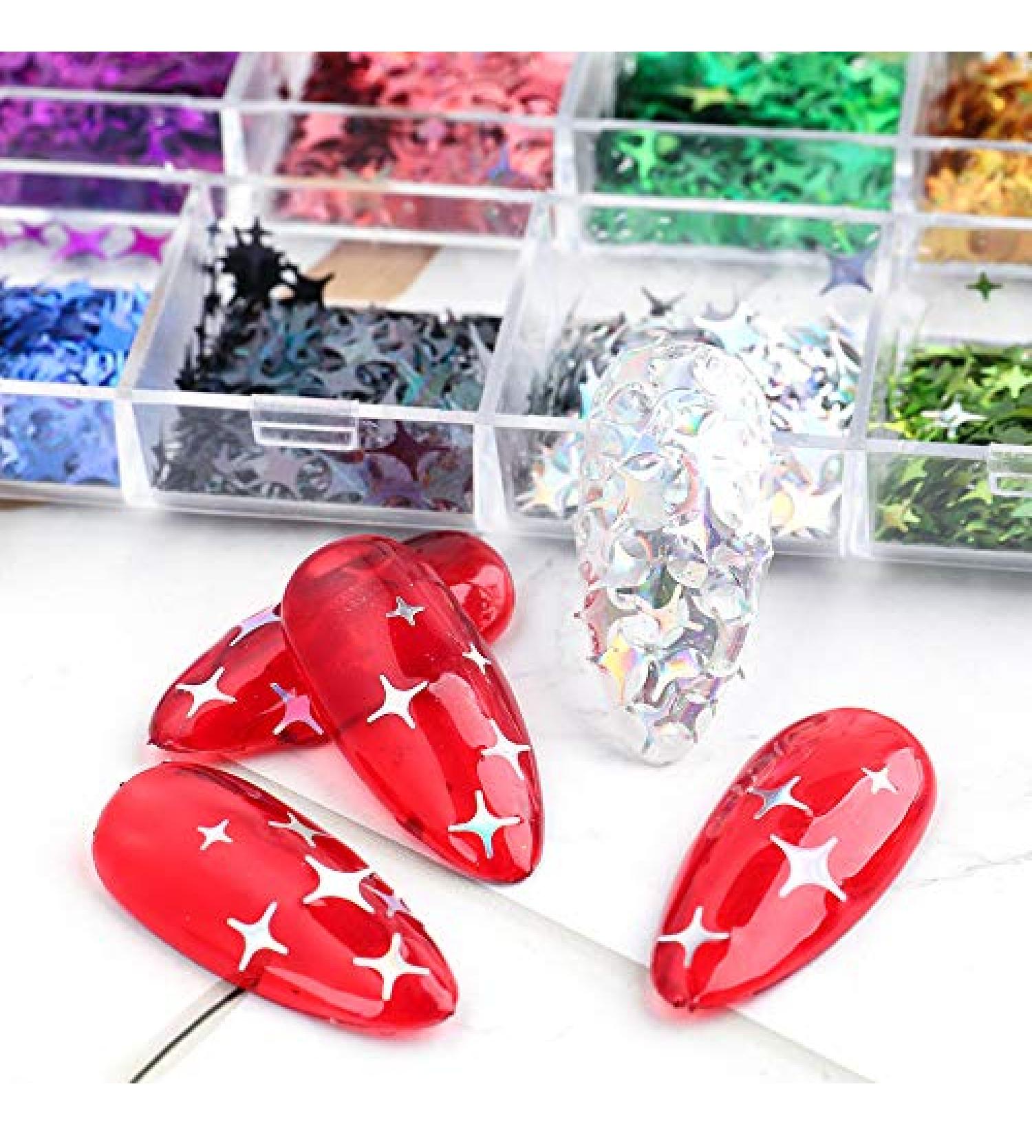 CHANGAR 3D Laser Nail Art Glitter Sequins - Holographic Cross Star Paillette Decals for Manicure DIY Decoration - Buy Online on GoSupps.com