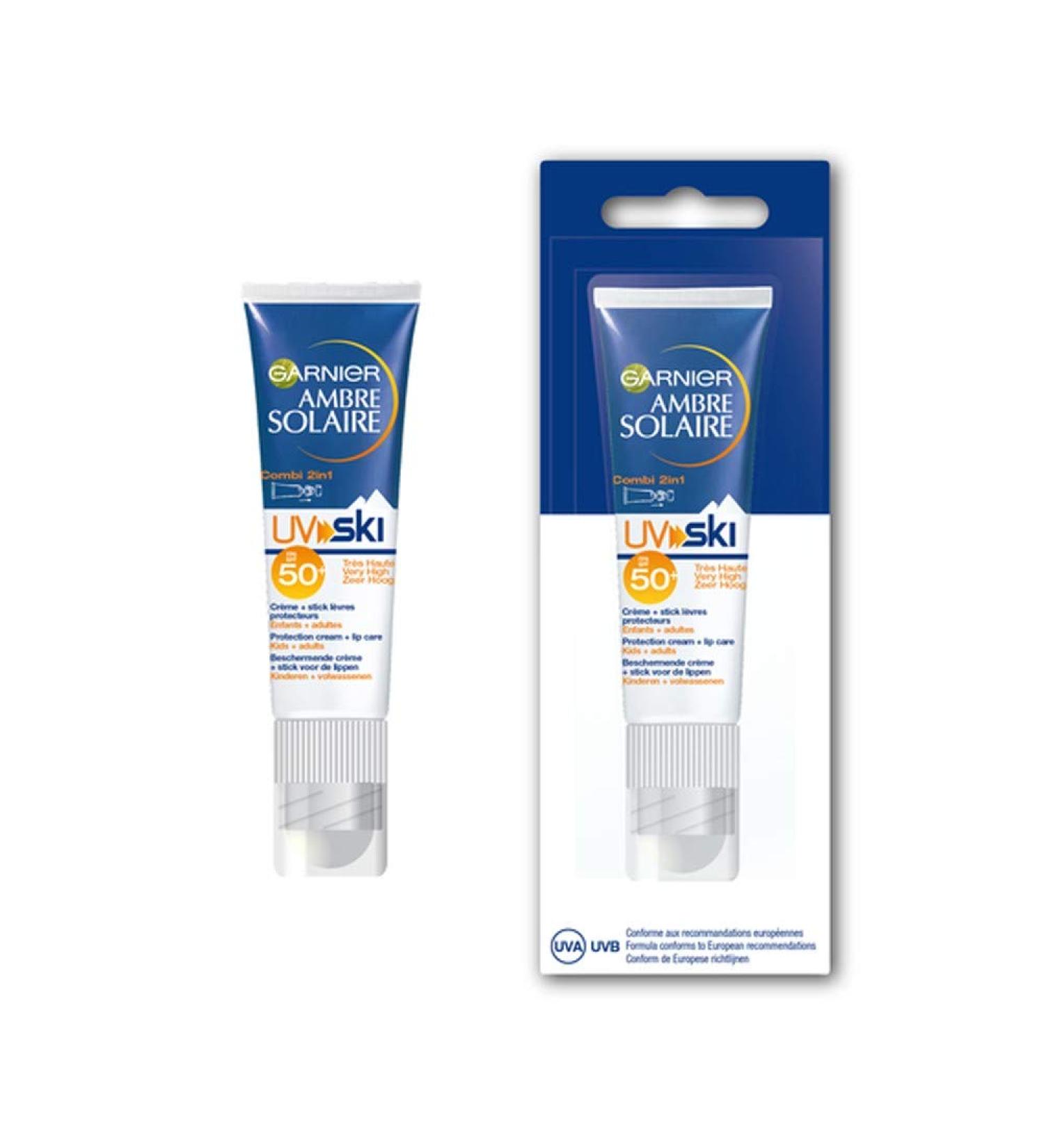 Cream + Protective Lip Stick Garnier Ambre Solaire UV SKI 50+