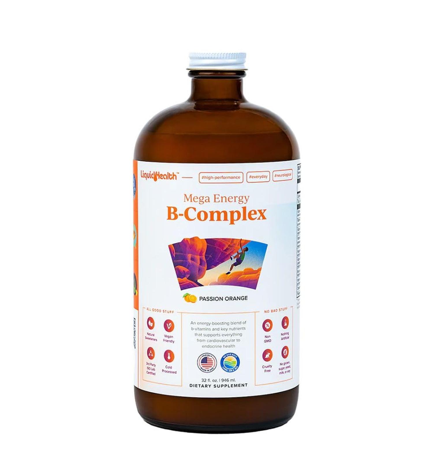 LiquidHealth 32 Oz Vitamin B Complex Liquid Multivitamin for Women & Men | Super B Complex Energy Supplement with Mega B Vitamins | B1 B2 B3 B5 B6 Methyl B12, Folate & Biotin - Buy Online on GoSupps.com