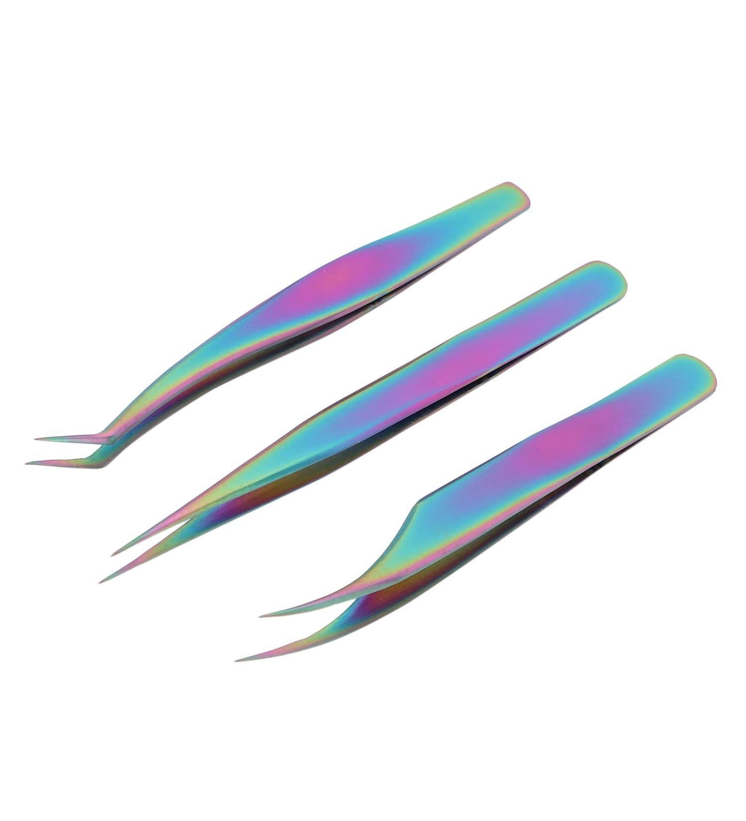 Nail Art Tweezers False Eyelashes Tweezers 3 Pieces Curved and Pointed Straight Half-Curved Makeup Tweezers Rainbow Stainless Steel Precision Jewelry-Making T - Buy Online on GoSupps.com