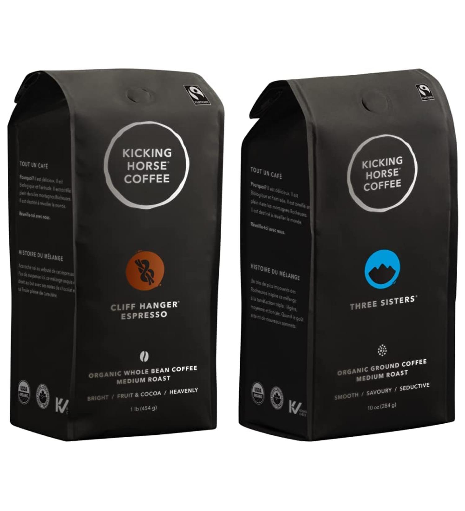 Kicking Horse Coffee Cliff Hanger Espresso Medium Roast Whole Bean 1 lb (Pack Of 6) - Certified Organic Fairtrade & Three Sisters Ground 284 g - Certified Organic Fairtrade Kosher Coffee Cliff Hanger Espresso - Medium Roast 454 g (Pack of 6) Horse Coffee  - Buy Online on GoSupps.com