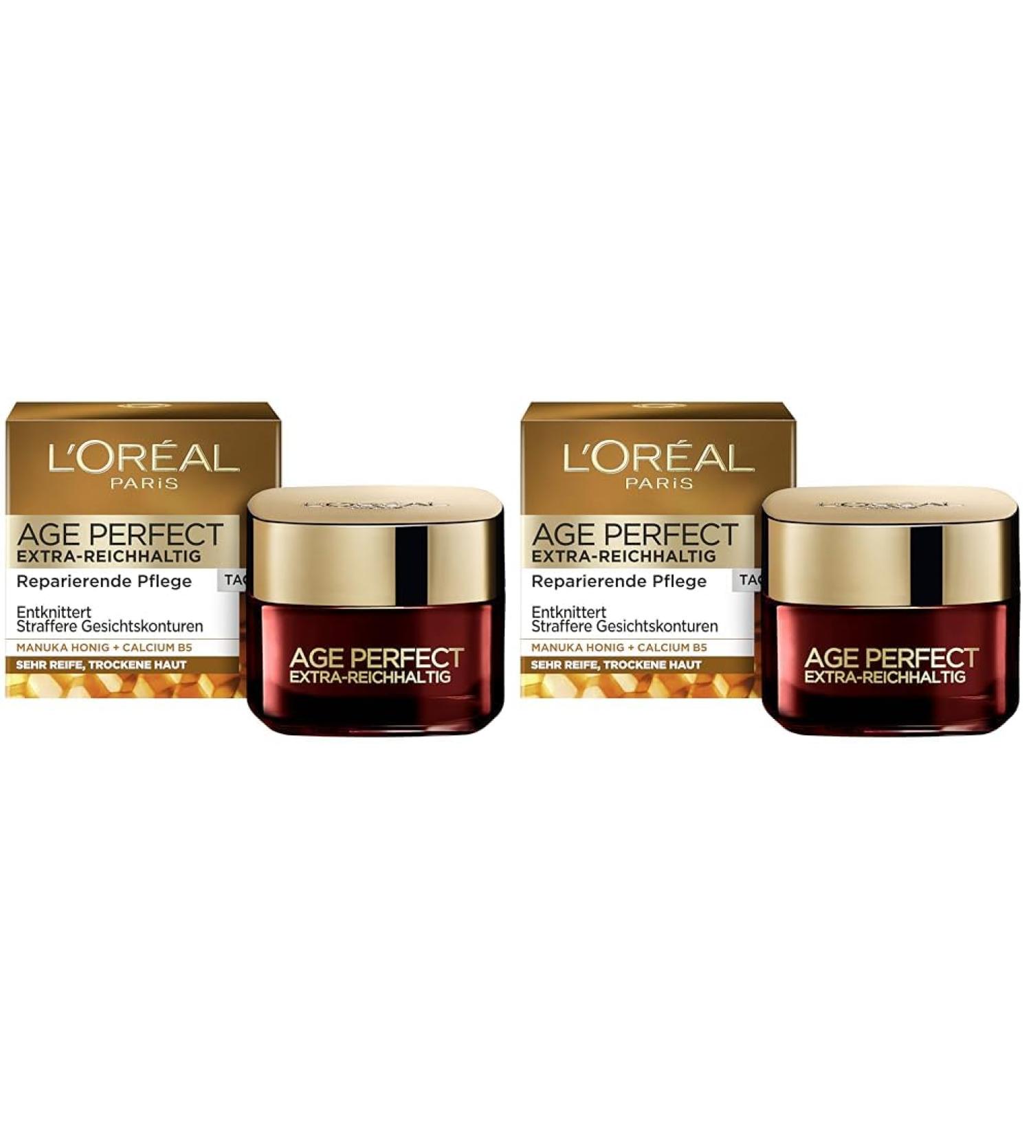 L'Or al Paris Age Perfect Extra-Rich Day Care - Anti-Aging Facial Cream for Very Ripe & Dry Skin (50ml 2-Pack) with Manuka Honey & Calcium B5 - Buy Online on GoSupps.com