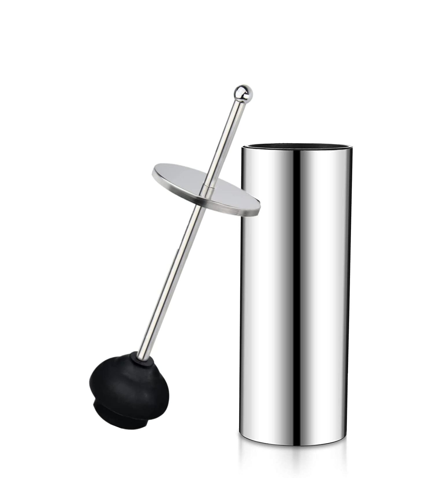 Chrome Toilet Plunger with Holder | Heavy Duty Deep Cleaning | Bathroom Metal Canister with Drip Cup | Silver - Buy Online on GoSupps.com