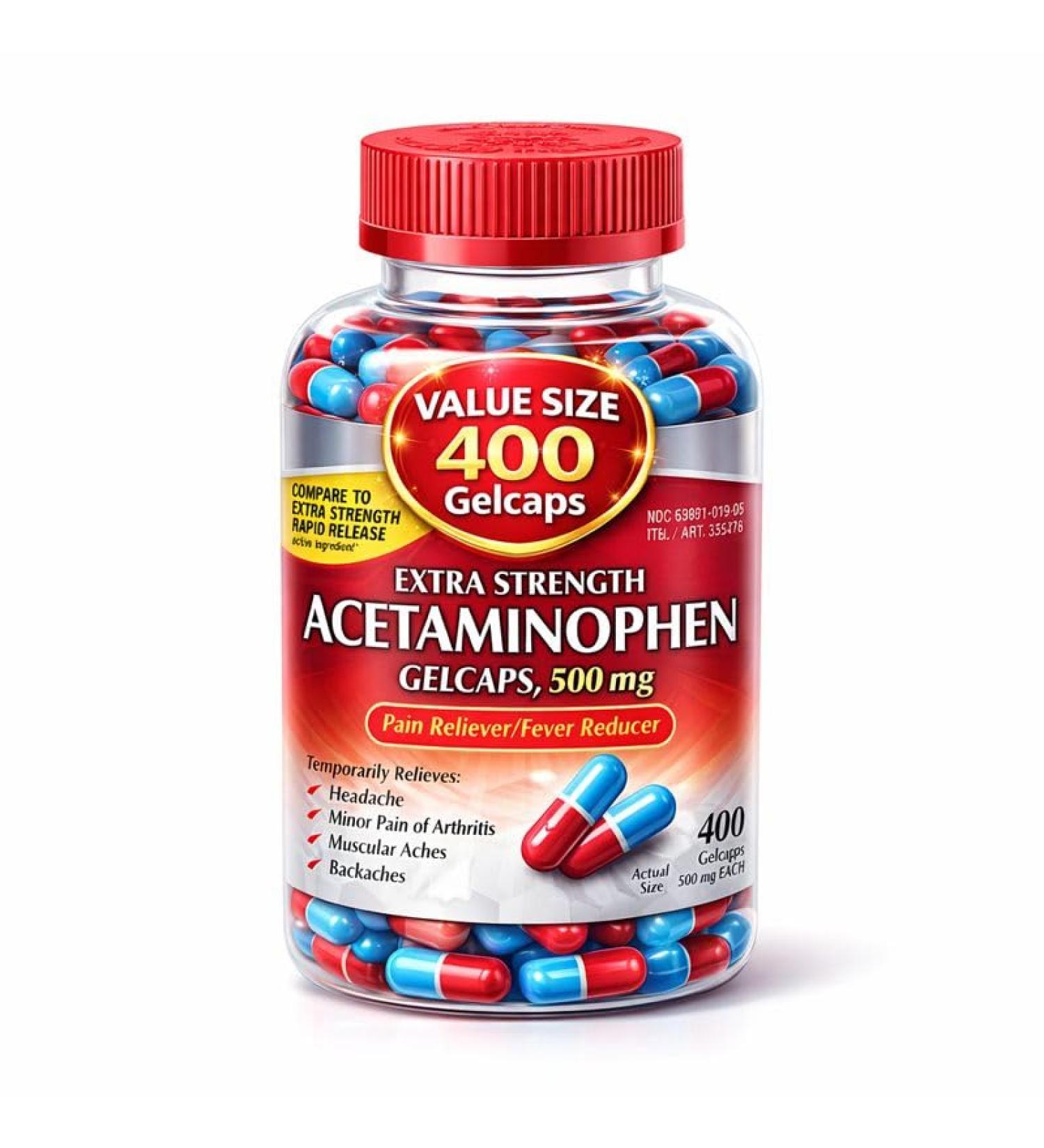 Acetaminophen 500mg Extra Strength Rapid Release 400 Gelcaps 1 - Buy Online on GoSupps.com