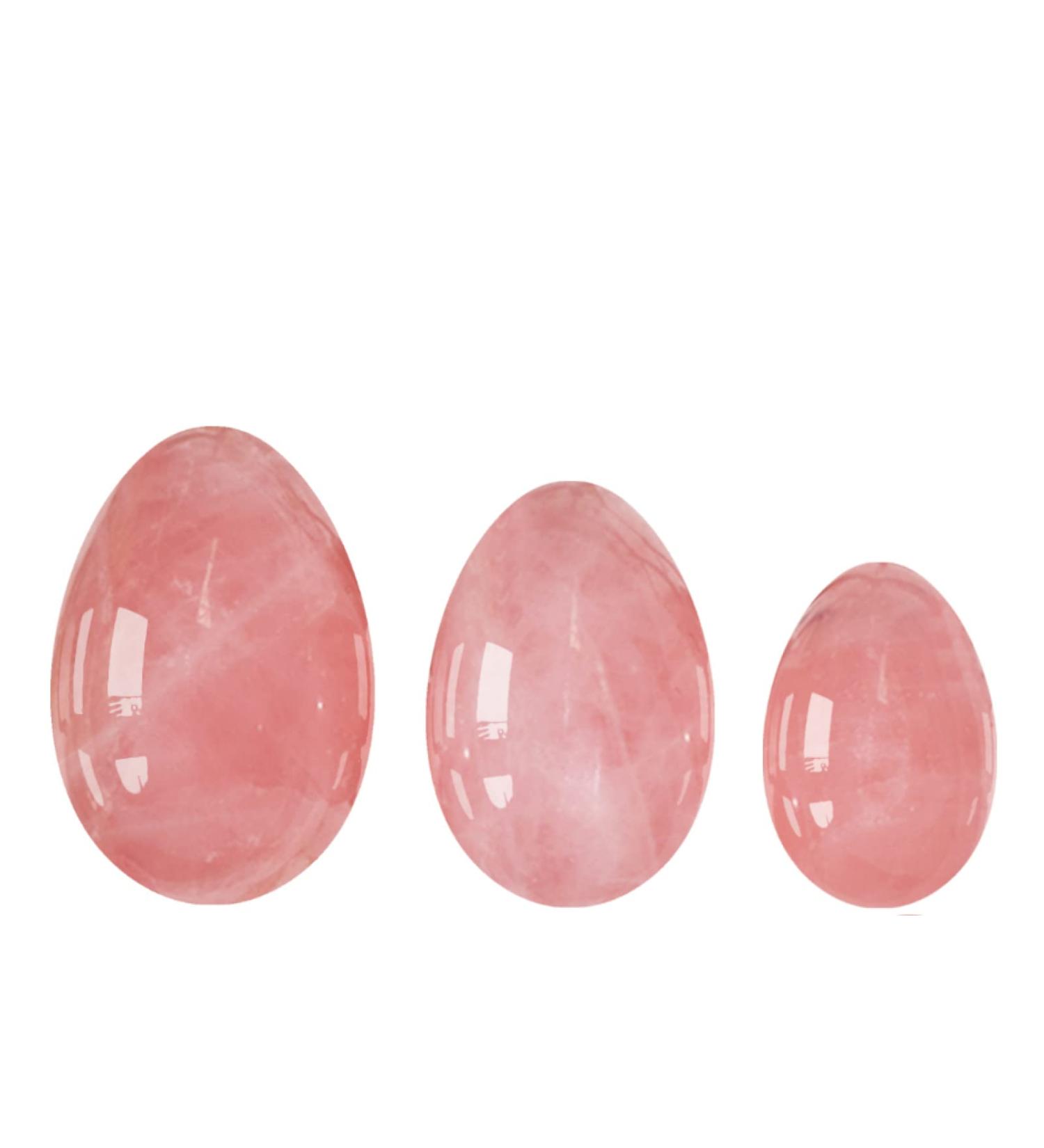 BAWHO Undrilled Rose Quartz Egg Natural Pink Crystal Massage Ball Kegel Exerciser 3 Eggs with Bag QINTINYIN