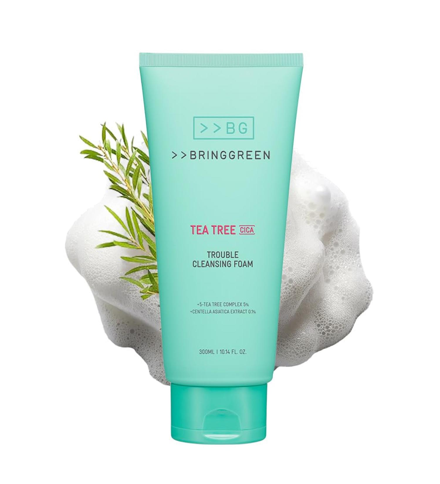 BRING GREEN Tea Tree Cica Cleansing Foam | Mild Exfoliating Cleanser for Blackheads & Sensitive Skin | 10.1 Fl. Oz - Buy Online on GoSupps.com
