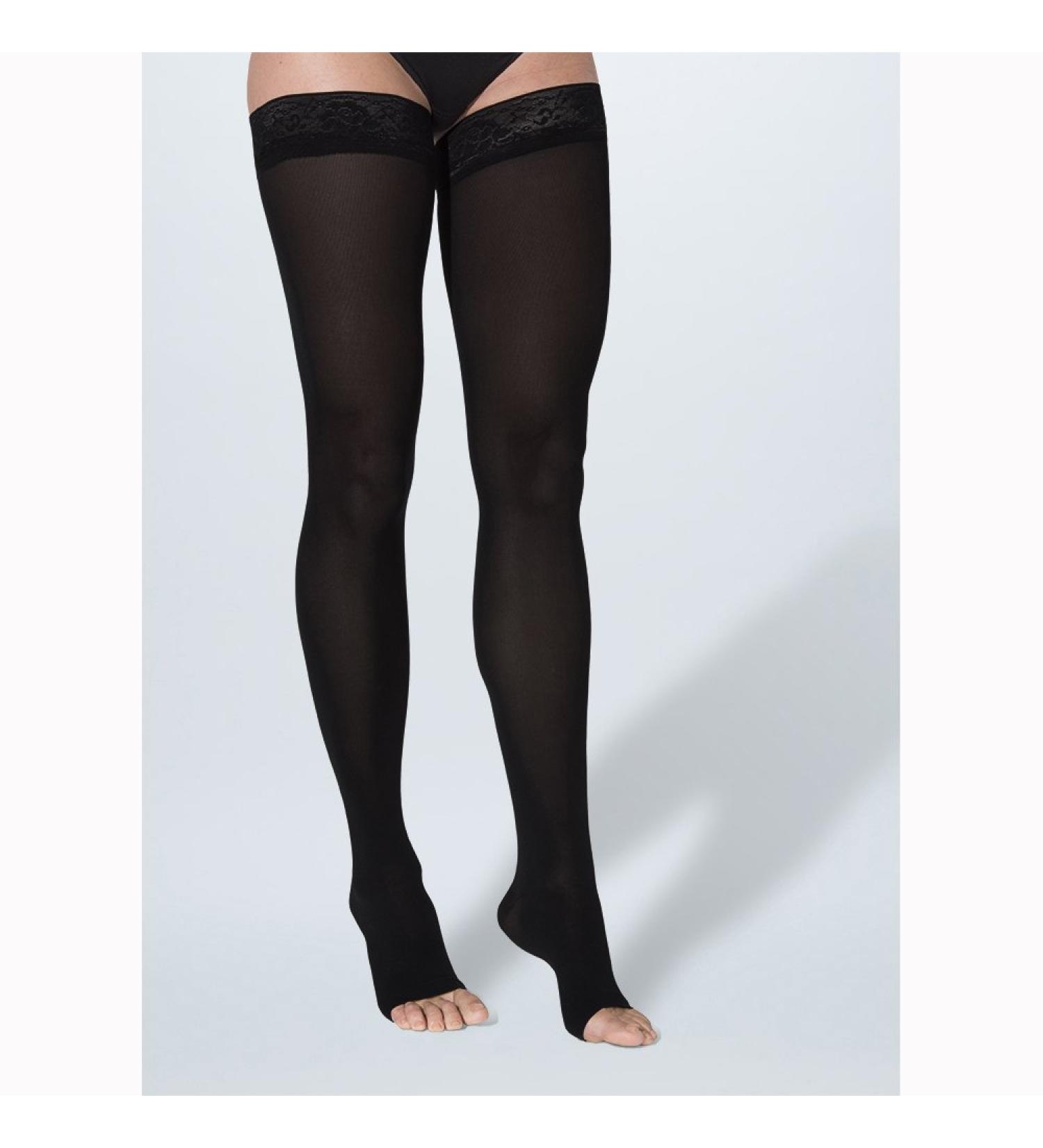 SIGVARIS Women's SOFT OPAQUE 840 Open Toe Thigh High w/ Grip-Top 30-40mmHg