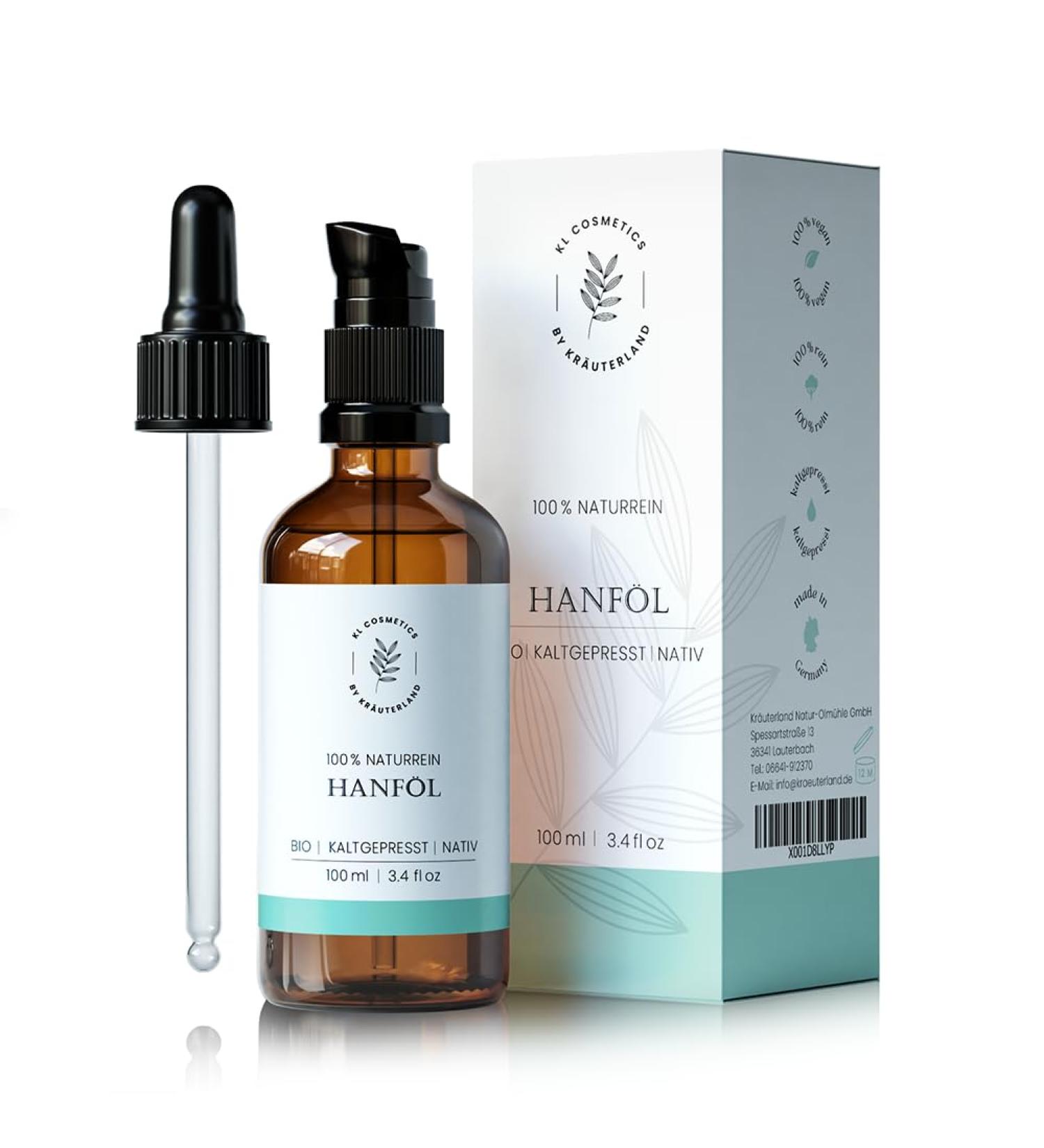 Herbal land organic hemp oil - skin oil 100ml cold pressed - pure organic hemp seed oil for the care of skin and hair in premium quality 1x hemp oil 100ml