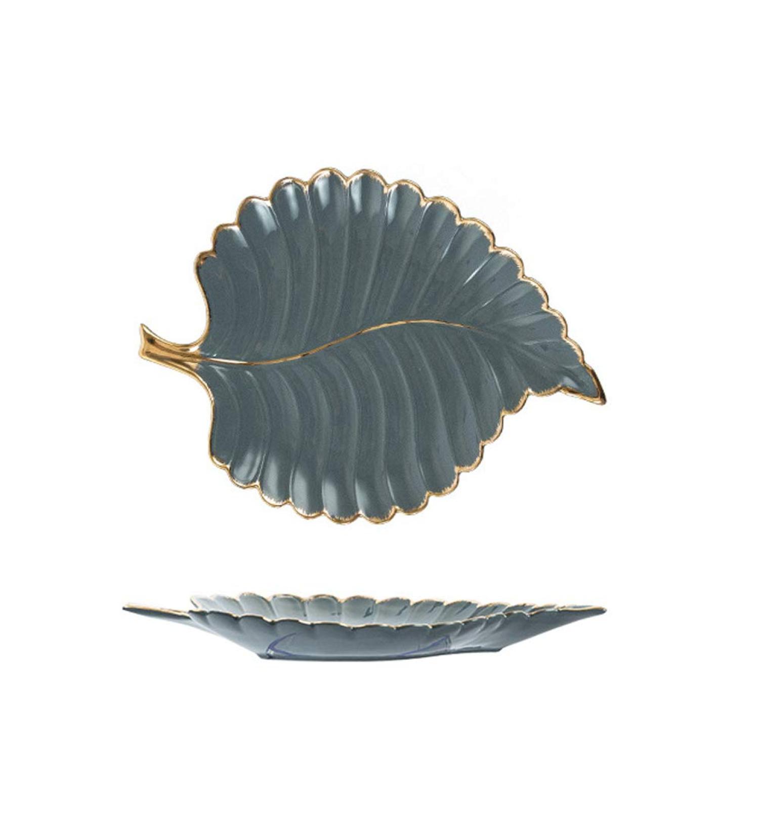Fruit Dish Gold Plating Ceramic Plate Set Fashion Maple Leaf Design Jewelry Tray Tableware Accessories Dim Sum Fruit Plate Kitchen Dining Dish Gray L - Buy Online on GoSupps.com