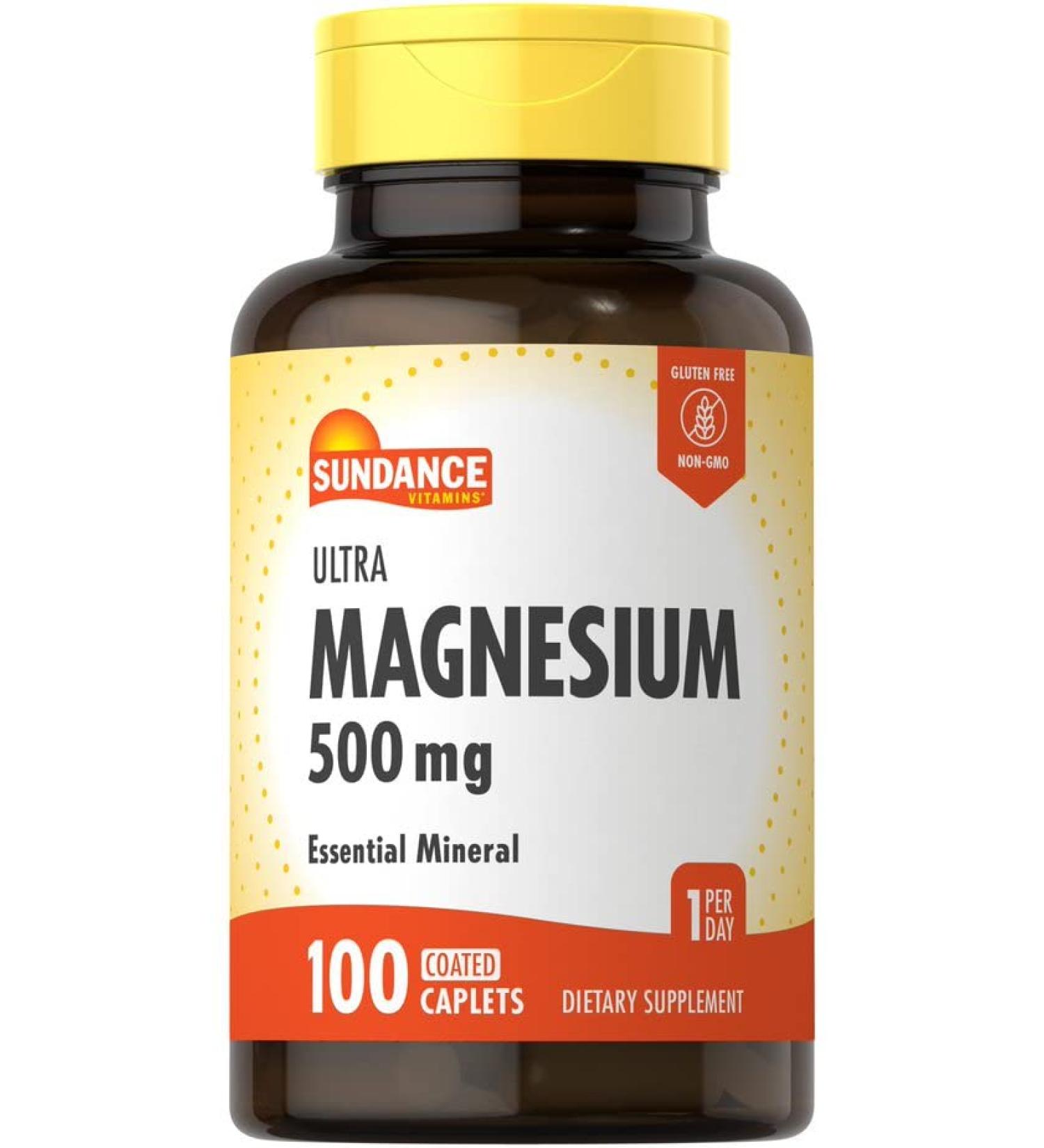 500mg Magnesium Caplets - Vegetarian Non-GMO & Gluten-Free Supplement by Sundance - Buy Online on GoSupps.com