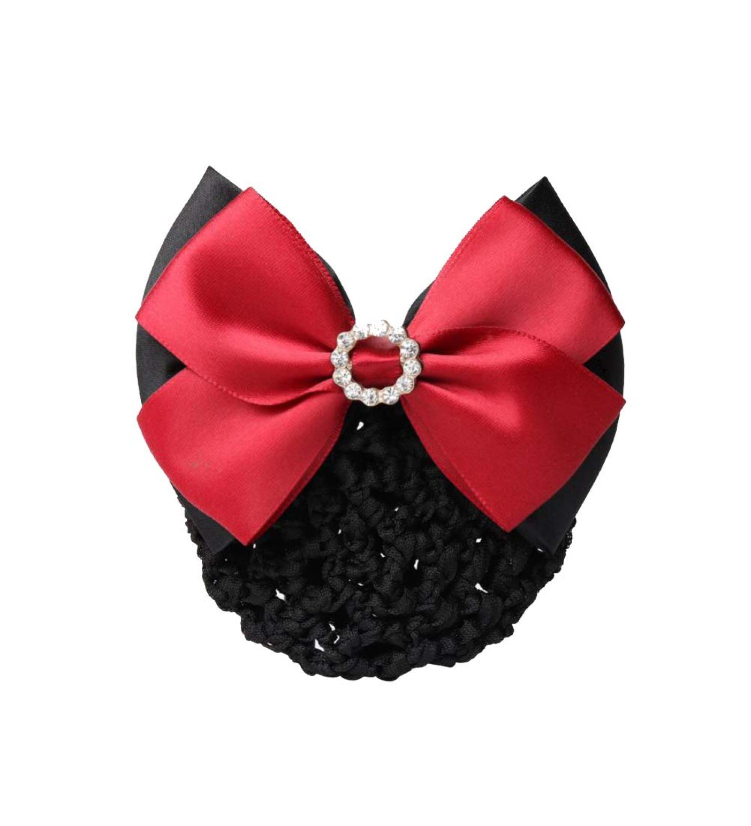 Red Rhinestone Satin Bow Barrette | Hair Clip Bun Cover | Hairnet Bowknot Decor - Women's Hair Accessories - Buy Online on GoSupps.com