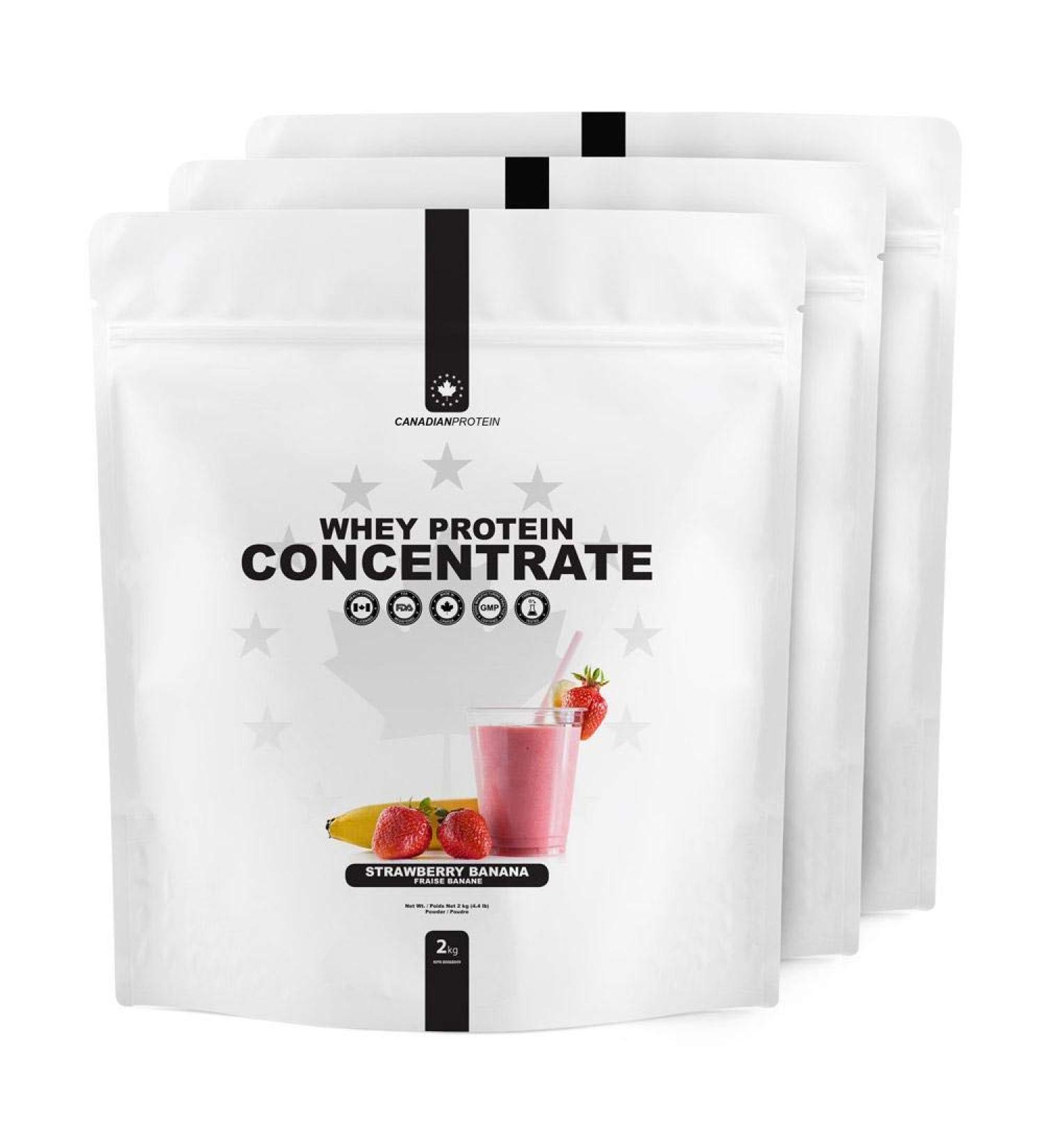 Canadian Protein Whey Concentrate 24g of Protein | 6 kg of Strawberry Banana Flavored Low Carb Keto Friendly Workout Recovery Drink | Protein Powder Rich in BCAA Amino Acids - Buy Online on GoSupps.com