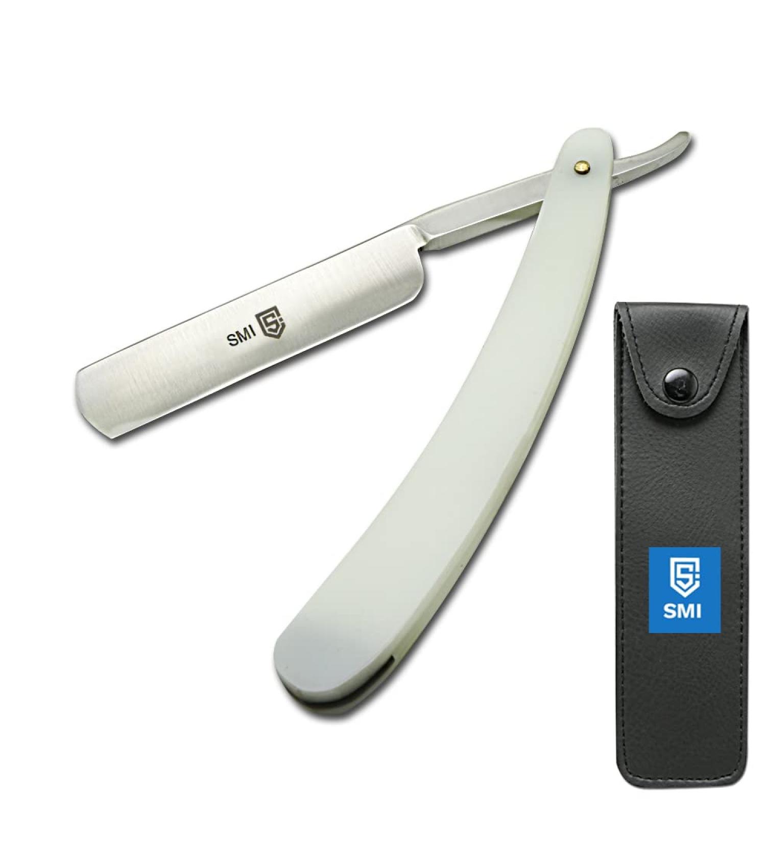 SMI Traditional Razor for Men - Barber & Beard Shaving Knife with Case (Fixed Blade 1203) | Premium Shaving Kit - Buy Online on GoSupps.com