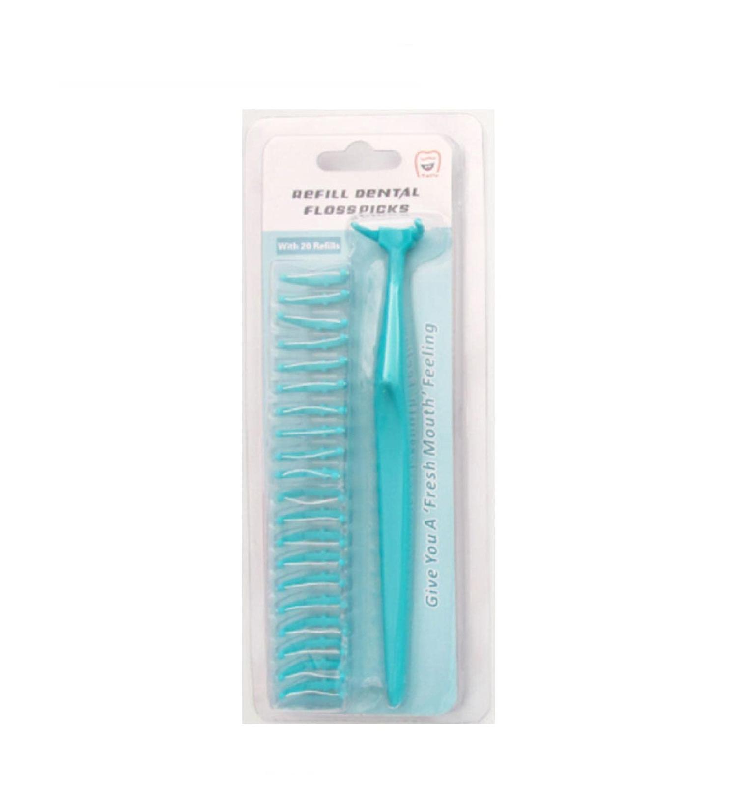 Buy Dental Floss Handle with Extra Heads - Eco-Friendly Toothpick Teeth Cleaning in Green - Buy Online on GoSupps.com