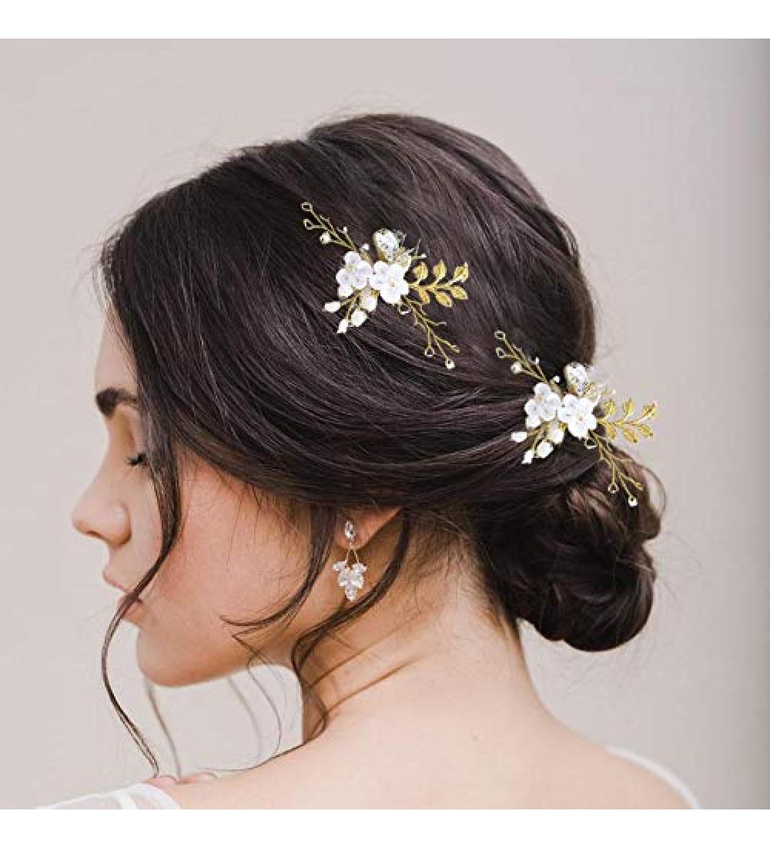 Edary Gold Hairpins for Brides - Elegant Wedding Hair Accessories with Pearls & Rhinestones | 2-Piece Bridal Jewelry Set - Buy Online on GoSupps.com