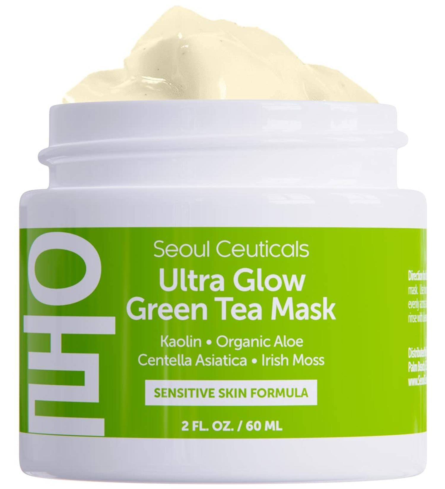 Korean Skin Care Face Mask for Sensitive Skin - SeoulCeuticals Green Tea & Aloe Vera Spa Mask 2oz | Hydrating K-Beauty Treatment - Buy Online on GoSupps.com