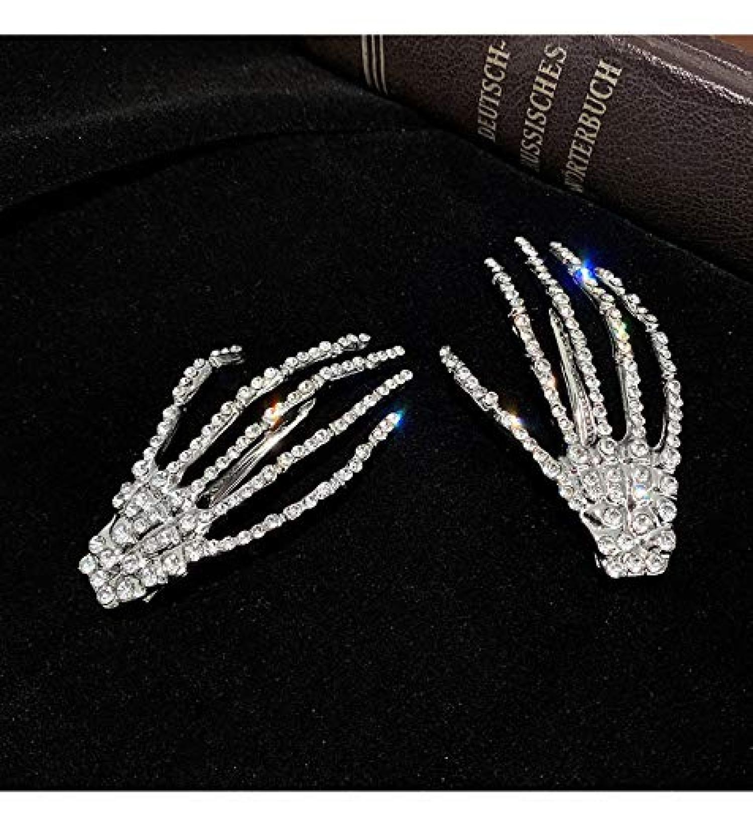 Halloween Costumes Hair Clips Accessories - Rhinestone Skeleton Hand Hair Clip Bone Hair Claws Barettes Pins Birthday Christmas Party CosplayGifts for Women Girls - Buy Online on GoSupps.com