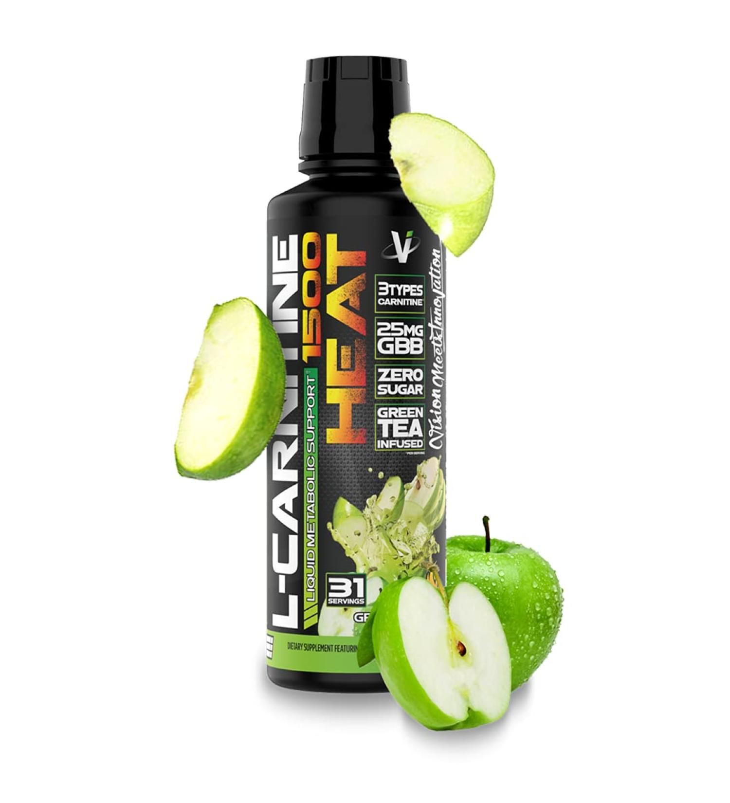 VMI Sports L-Carnitine 1500 Heat | Stimulant-Free Thermogenic Support | 1500mg L-Carnitine Liquid | Granny Apple Flavor - Buy Online on GoSupps.com