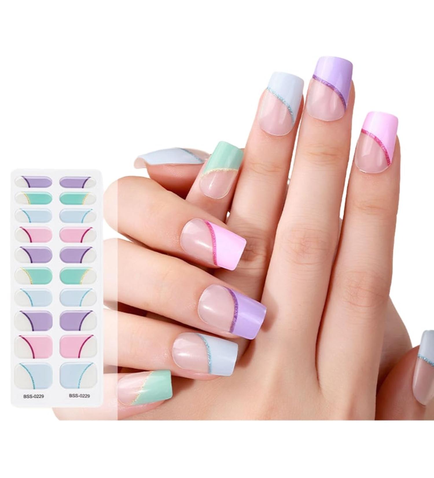 20 Pieces Semi Cured Gel Nail Strips Long Lasting Semi Cured Nail Stickers With Soft Glossy Gel Finish Gel Nail Sticker BSS0229 - Buy Online on GoSupps.com