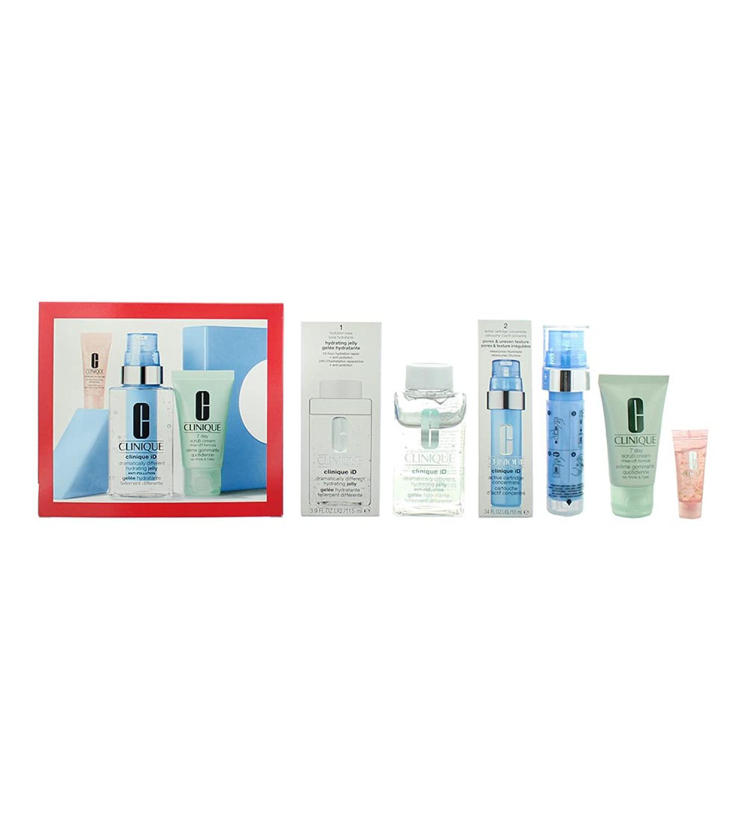 Clinique 4 Piece Gift Set: Dramatically Different Hydrating Jelly 115ml - Cartridge Active Concentrate 10ml - 7 Day Scrub 30ml - Moisture Surge Eye Concentrate 5ml cream
