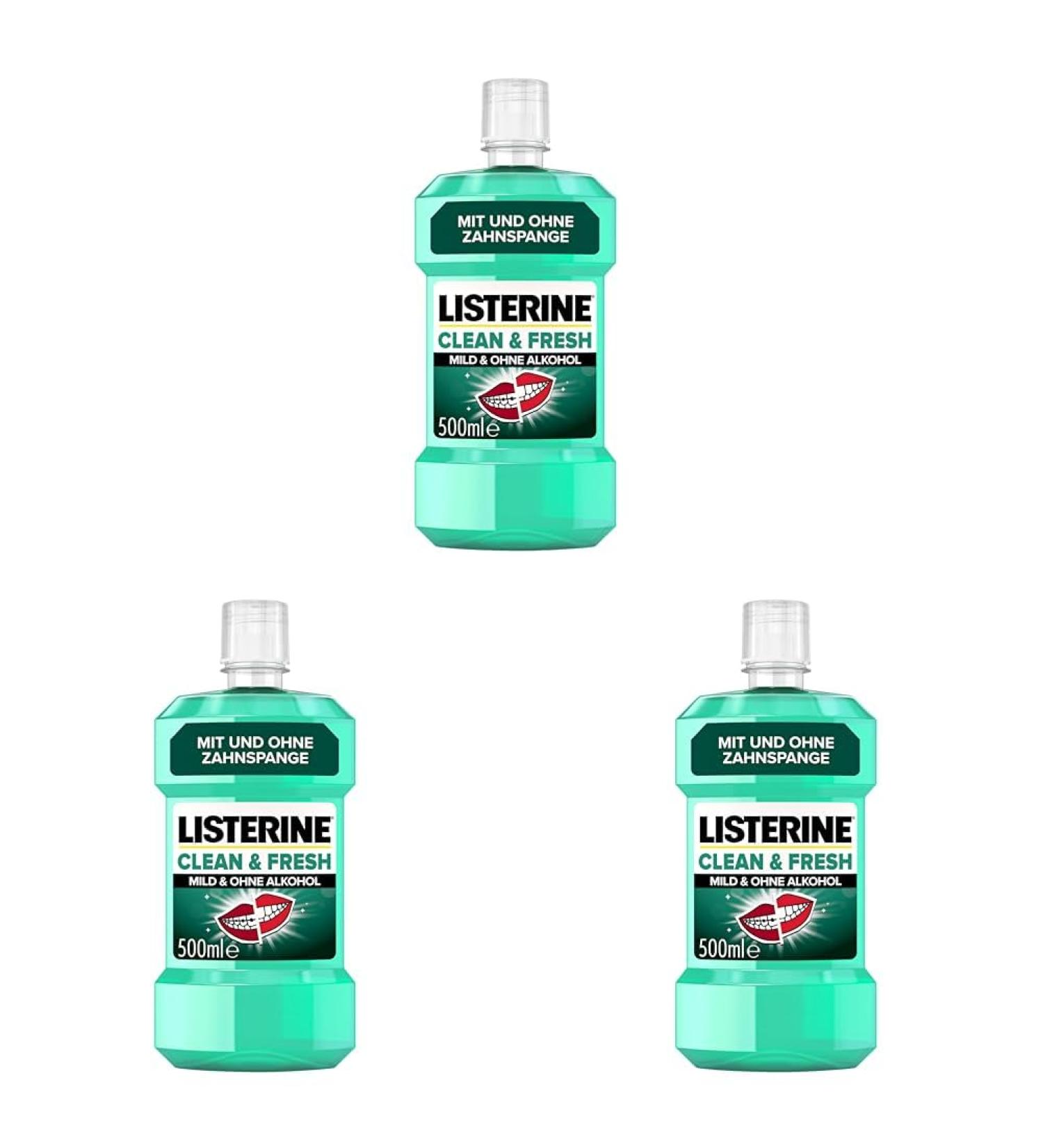 Buy Listerine Clean & Fresh Antibacterial Mouthwash (500ml) - Alcohol-Free Formula with Essential Oils - Perfect Daily Dental Care for Braces - Pack of 3 - Buy Online on GoSupps.com