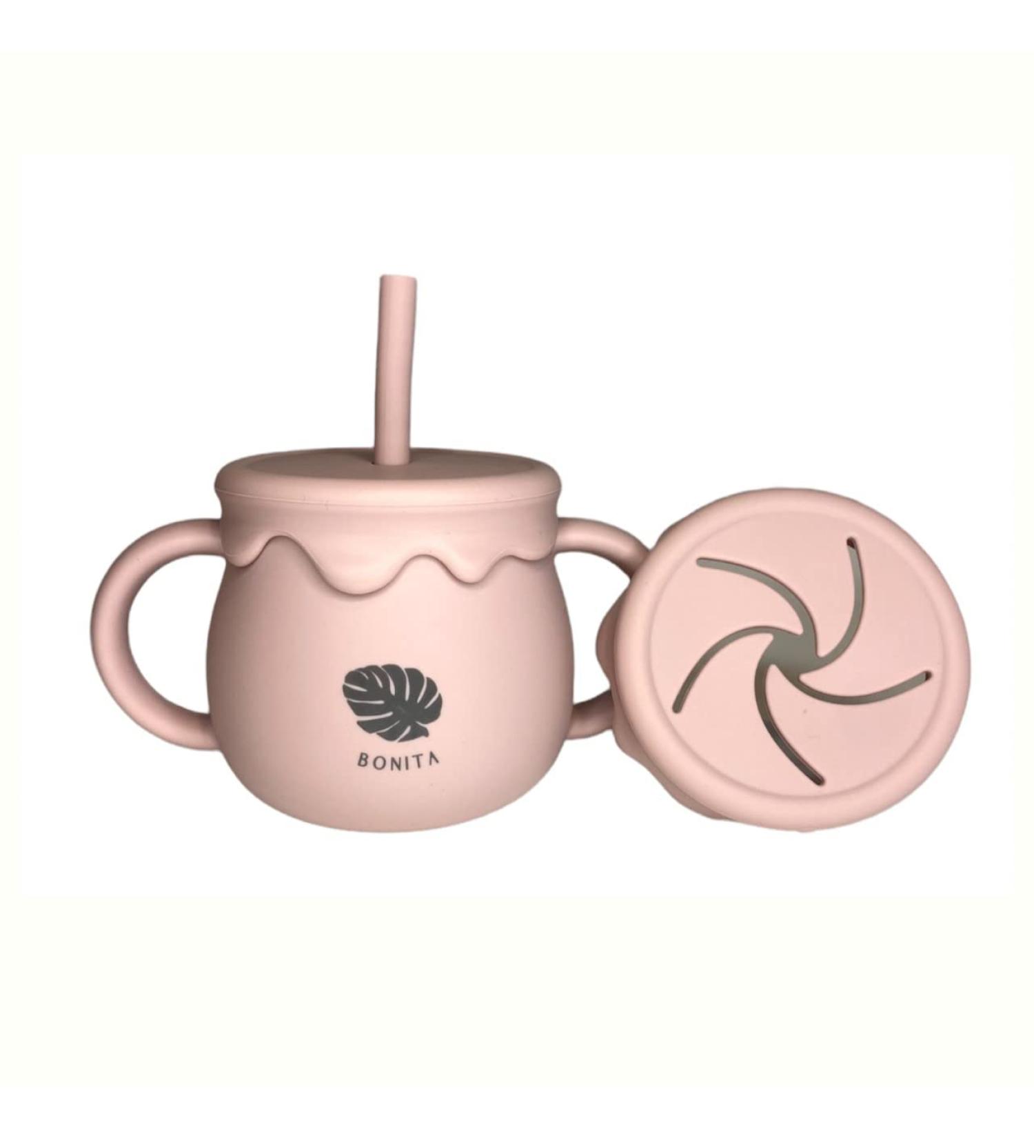 Bonita Silicone Sip-n-Snack Cup | 100% Food-Grade | 2-in-1 Transition Cup for Baby & Toddler | Leak-Proof, Dishwasher & Microwave Safe | Light Pink - Buy Online on GoSupps.com