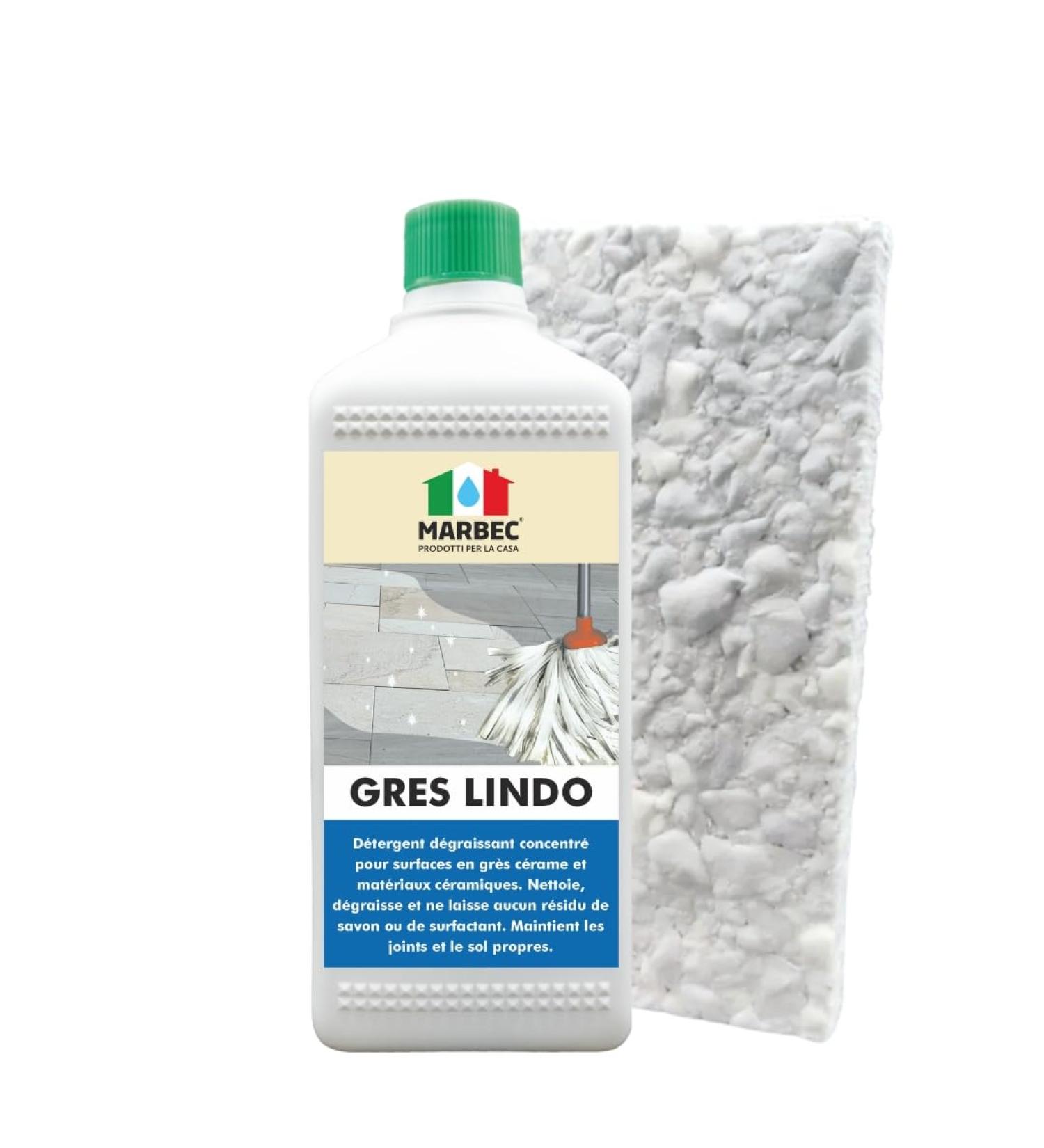 Marbec LINDO 1LT GRES + MELAMINE PAD Detergent for cleaning porcelain stoneware degreases and does not contaminate the surface with greasy surfactants and rinsing agents. - Buy Online on GoSupps.com