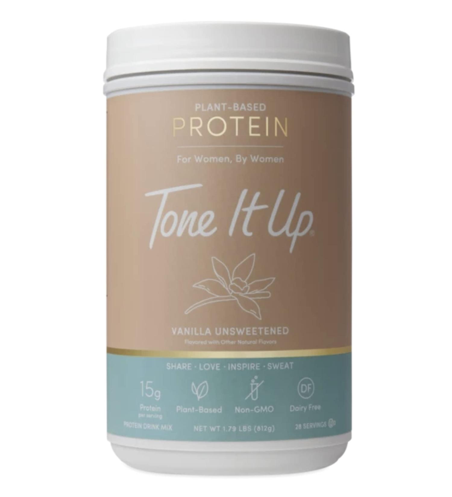 Tone It Up Plant Based Protein Powder - Unsweetened Vanilla - Pea Protein for Women - Gluten Free, Dairy Free, Sugar Free, Non-GMO and Kosher - 15g of Protein x 28 Servings Unsweetened Vanilla 28 Servings (Pack of 1)