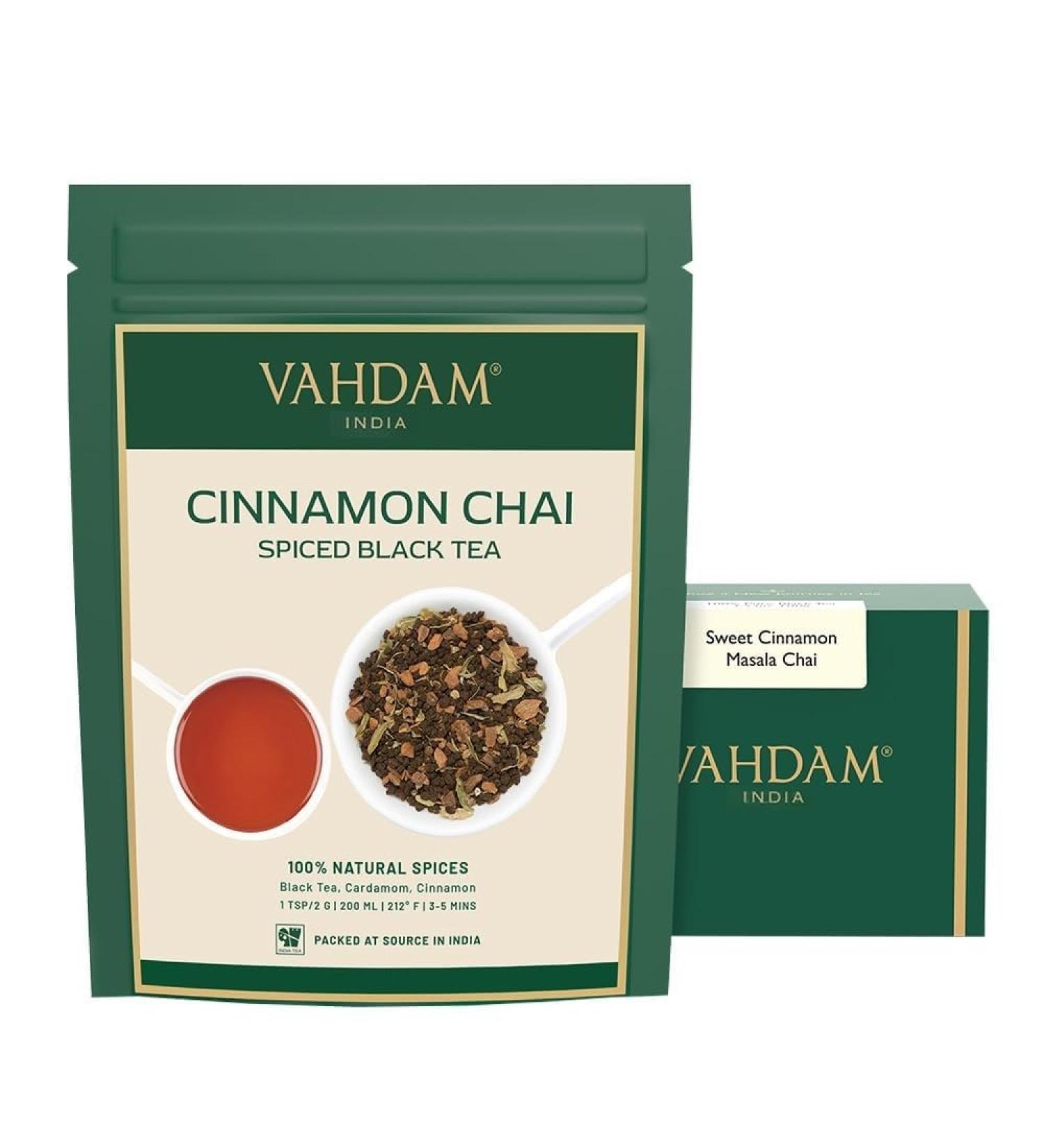 VAHDAM Th Chai pic la Cannelle | 100g Th en Vrac | Chai Indien Authentique avec Cannelle Cardamome & Clous de Girofle | Emball Sous Vide pour la Fra cheur - Buy Online on GoSupps.com