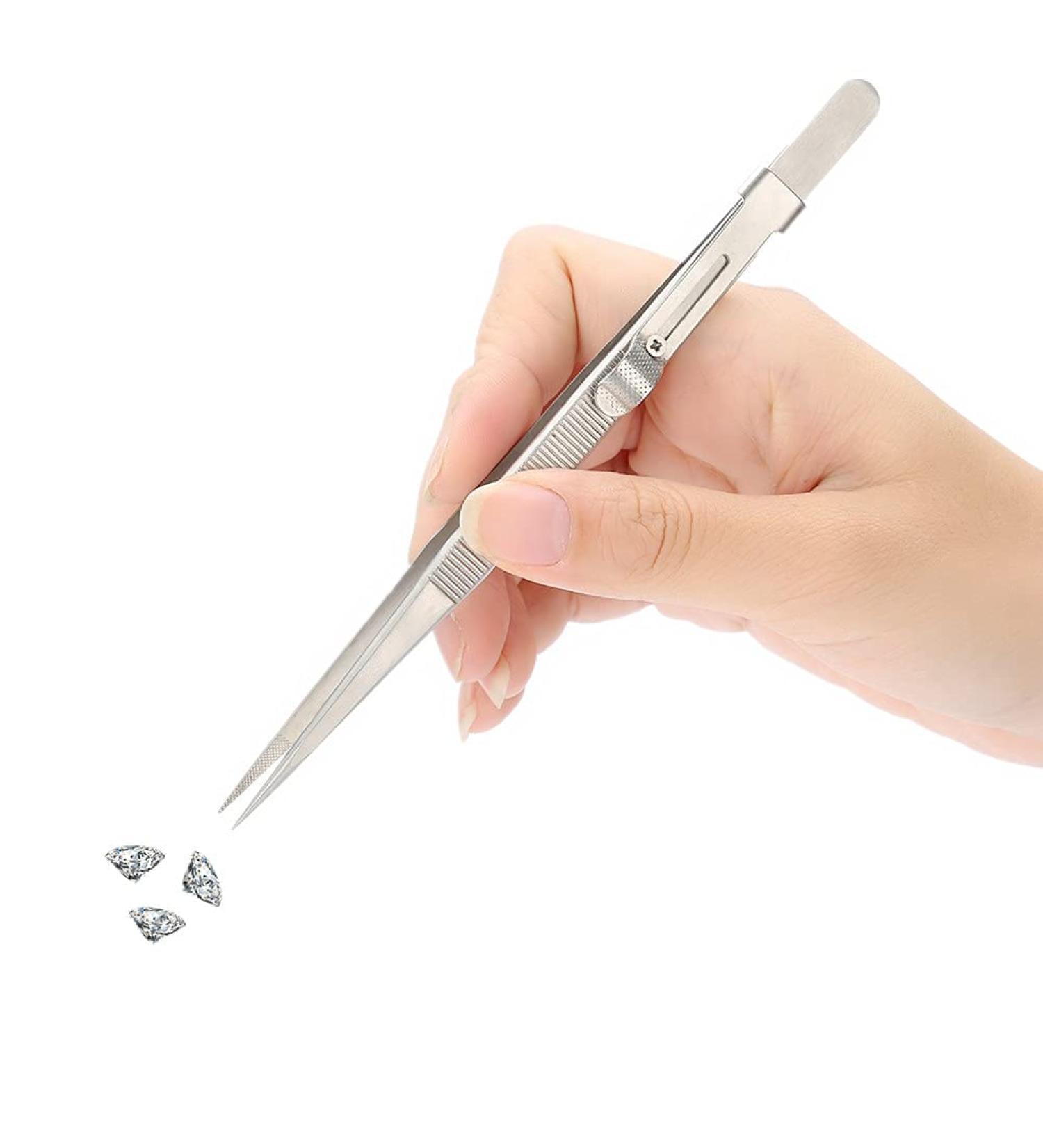 Adjustable Anti-Slip Stainless Steel Jewelry Tweezers | Precision Jewelry Making Tool - Buy Online on GoSupps.com