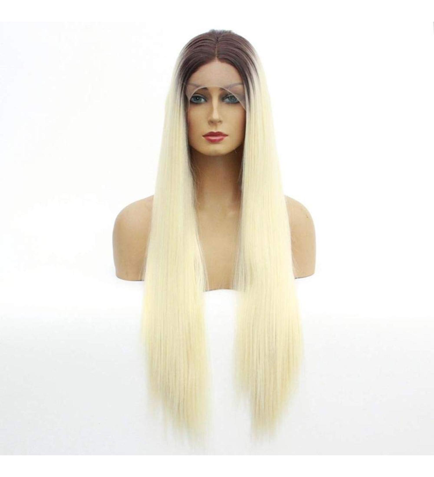 Hairpieces Lace Front Wig Long Straight Hair Natural Silky With Middle Parting Gradient Mixedcolor for Ladies Daily Halloween Party Cosplay 18in 18 in