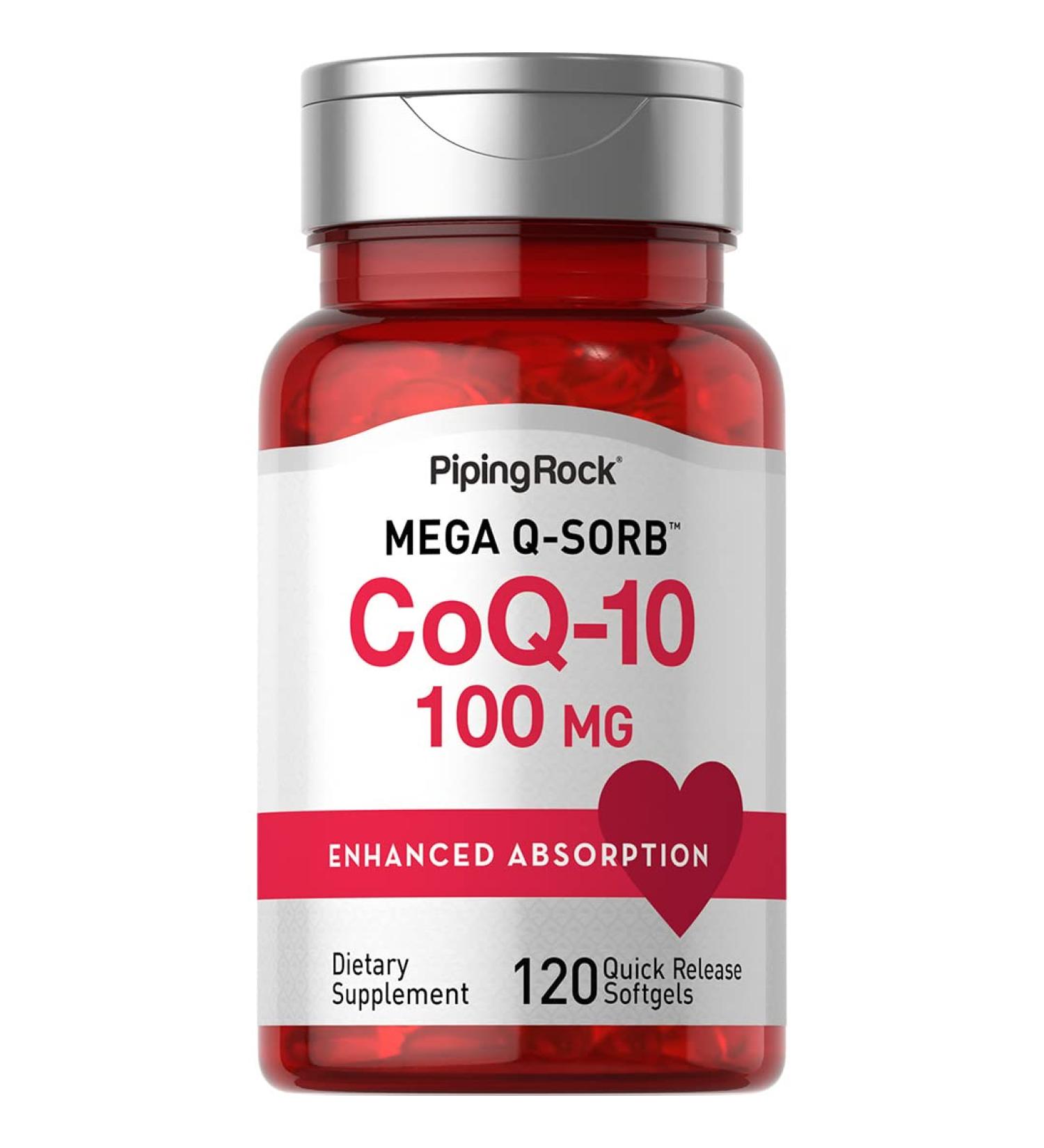 Piping Rock CoQ10 100mg - 120 Softgels with Black Pepper Extract | Non-GMO & Gluten-Free Supplement for Heart Health - Buy Online on GoSupps.com