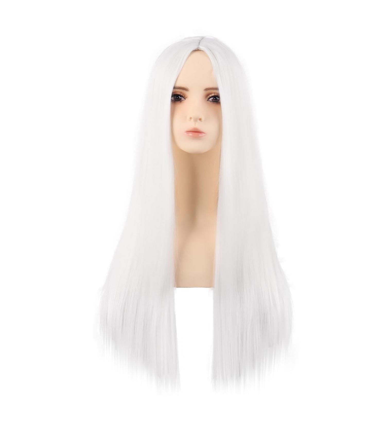 MapofBeauty 28 Inch/70 cm Monochrom Side Bangs Long Straight High Temperature Fiber Fashion Wig (White) - Buy Online on GoSupps.com
