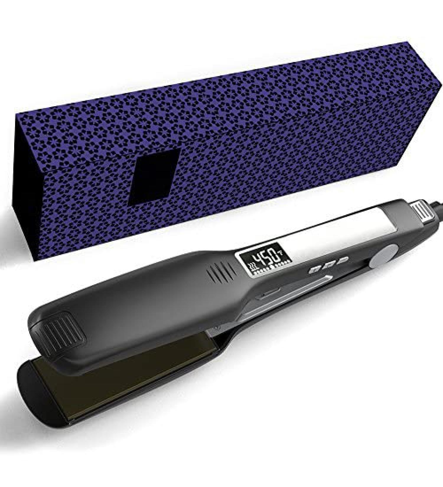 Titanium Flat Iron 1.75 Inch Wide Plate w/ LCD Display, Adjustable Temp & Dual Voltage - Black - Buy Online on GoSupps.com