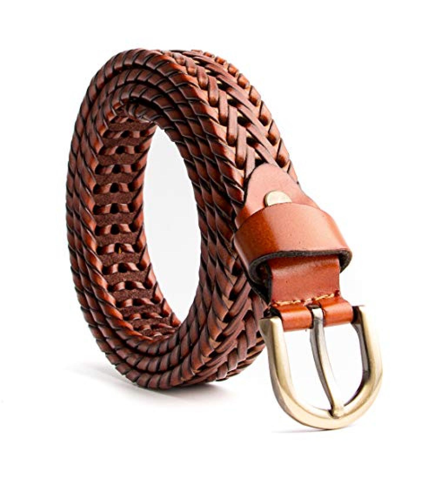 ECHAIN Women's 25mm Wide Brown Braided Genuine Leather Belt - Waist 35-40 - Buy Online on GoSupps.com