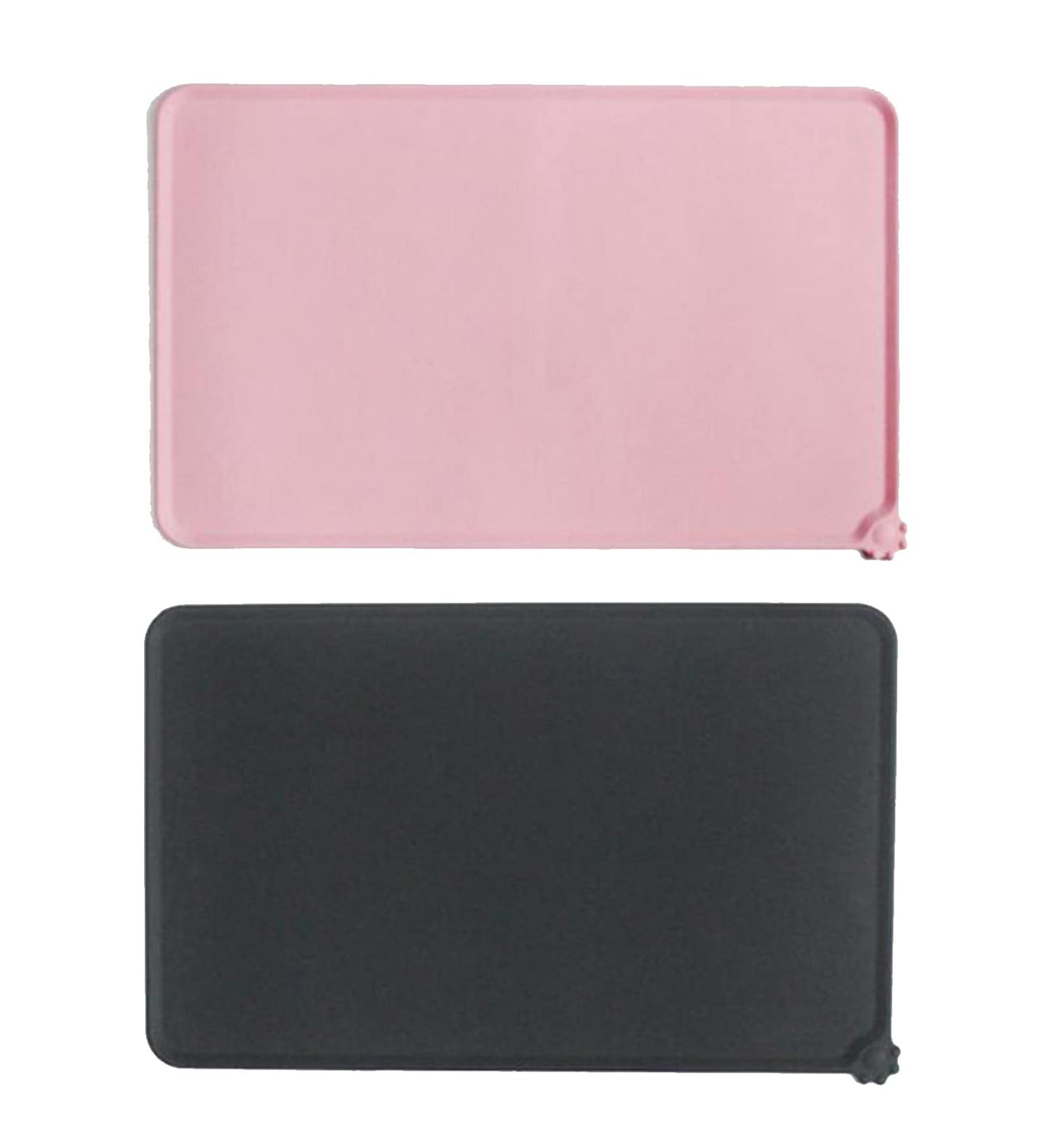 Waterproof Non-Slip Silicone Dog & Cat Feeding Mat - 2-Part Set Bowl Pad (48x30cm) in Black & Pink - Ideal for Food & Water Bowls - Buy Online on GoSupps.com