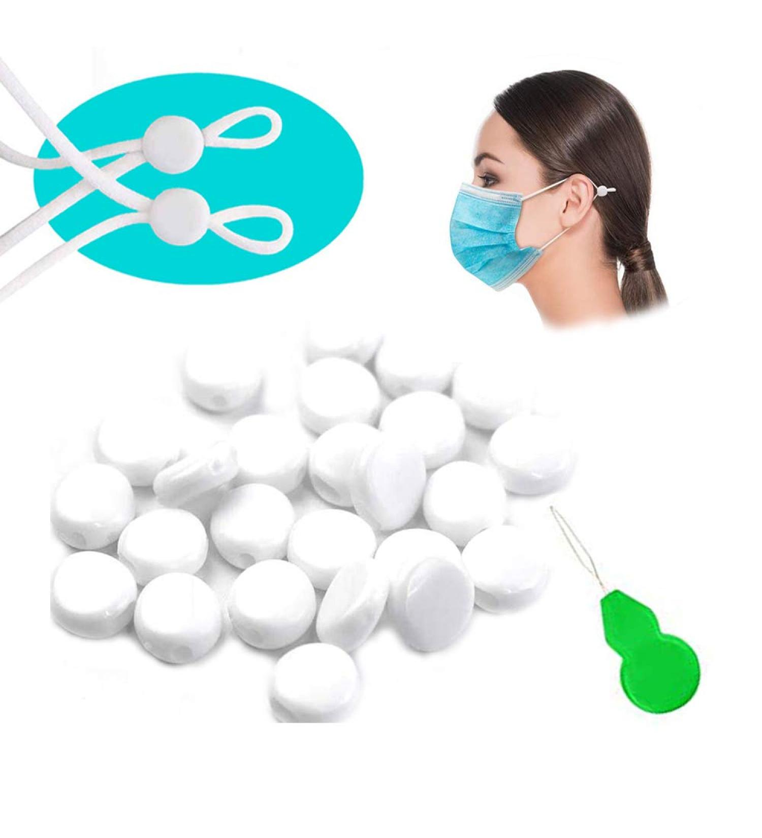 Silicone Cord Locks for Masks - Adjustable Drawstring Toggles for Elastic Bands - Non-Slip Earloop Stopper Adjuster - White (100Pcs) - Buy Online on GoSupps.com